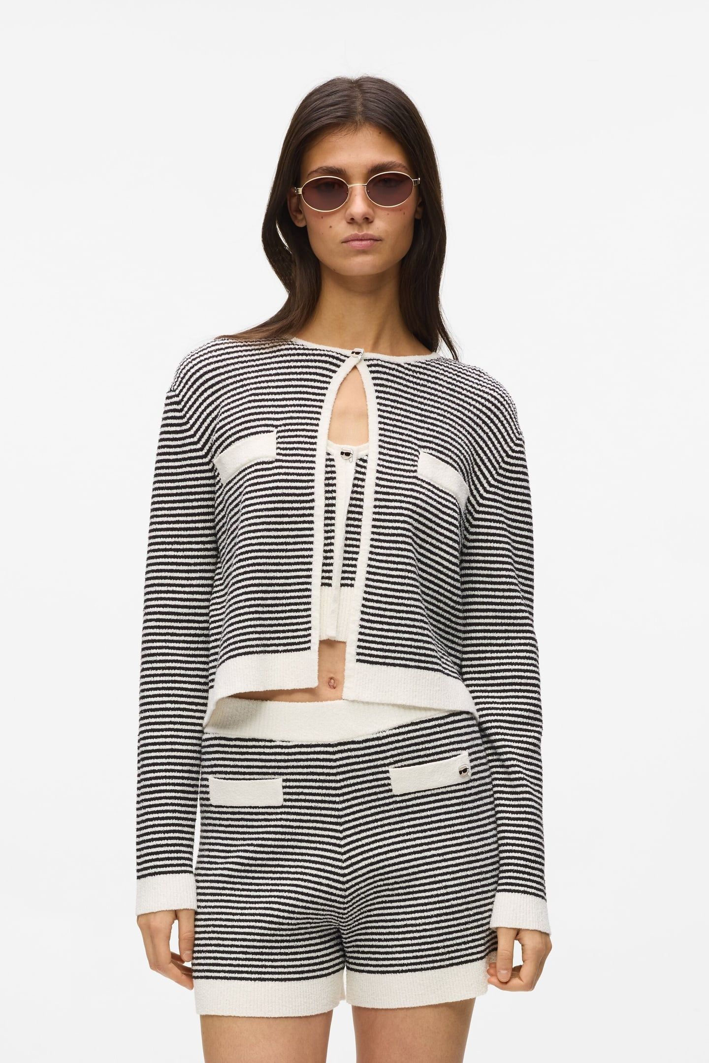 IKON STRIPED KNIT CARDIGAN SMALL STRIPE BLACK-WHITE 1