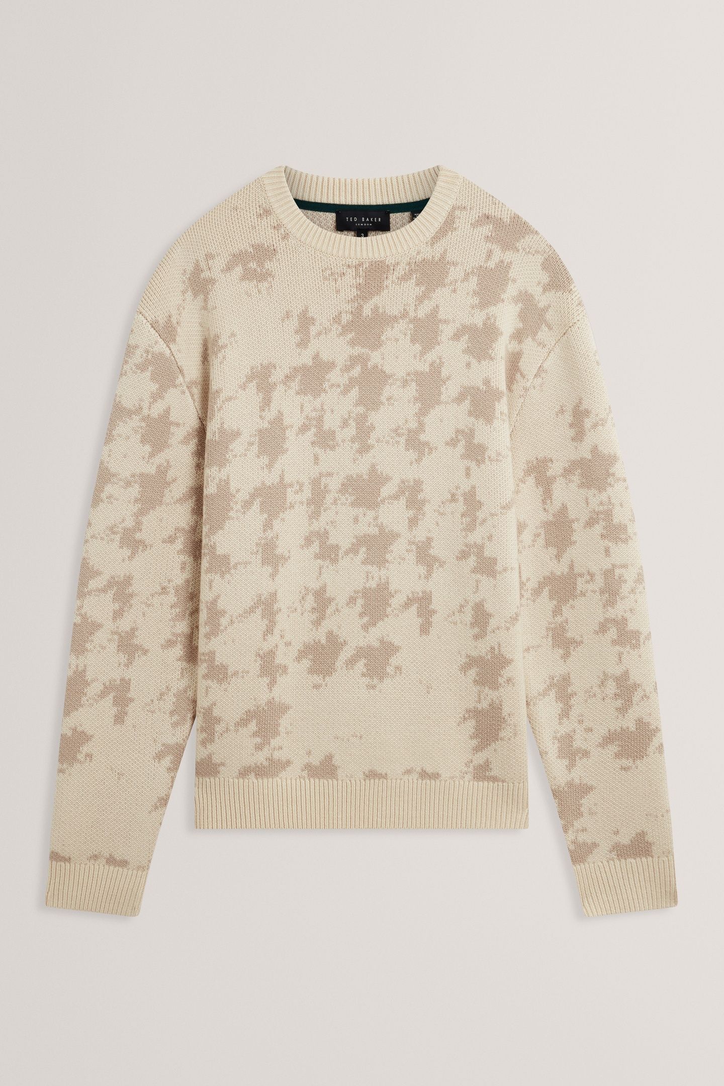 RIBBED HOUNDSTOOTH CREW NECK ECRU 3