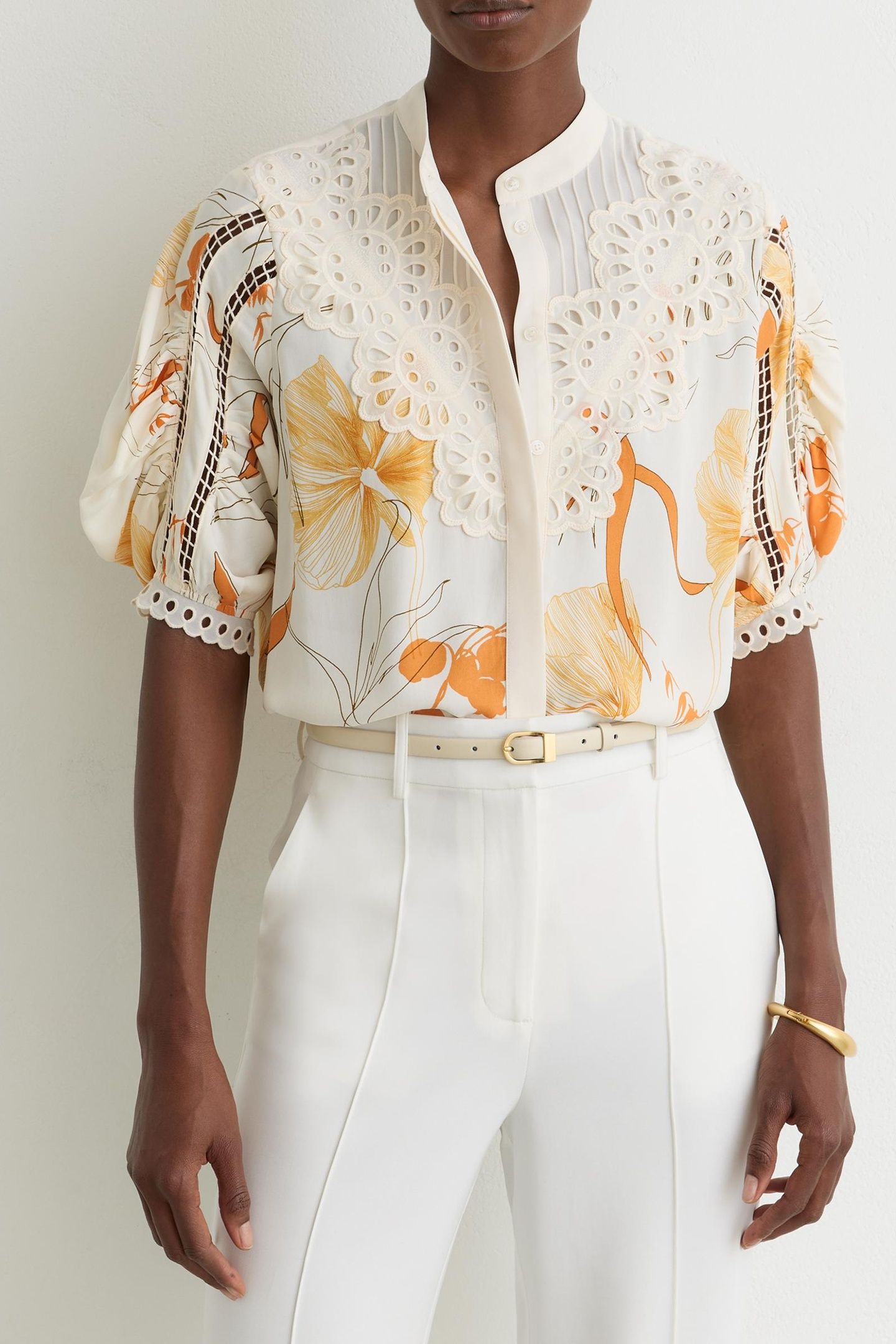 LACE PRINT MIX BLOUSE IVORY/PINK 1