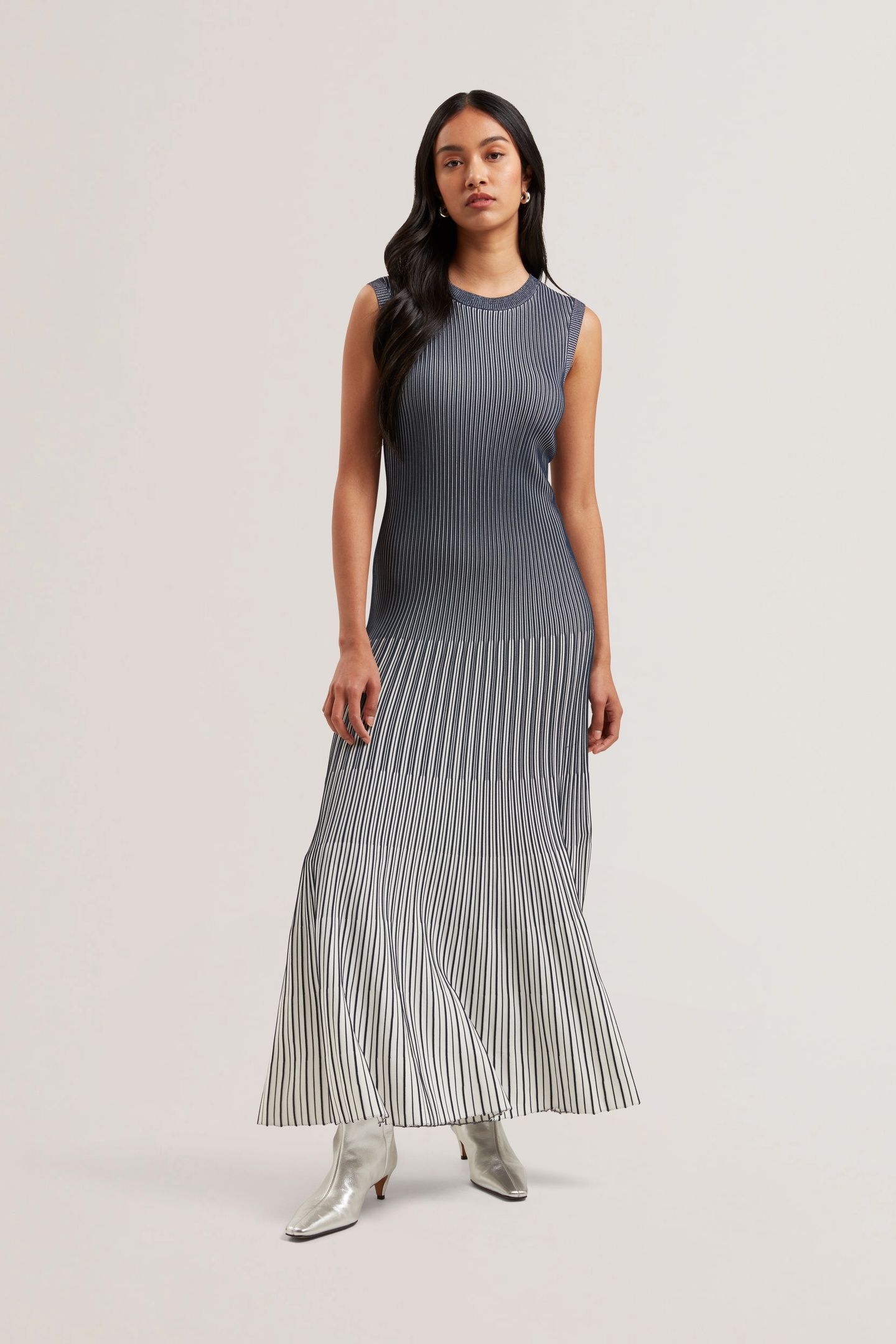 DILYLAA TEXTURED STRIPE KNITTED DRESS NAVY 1