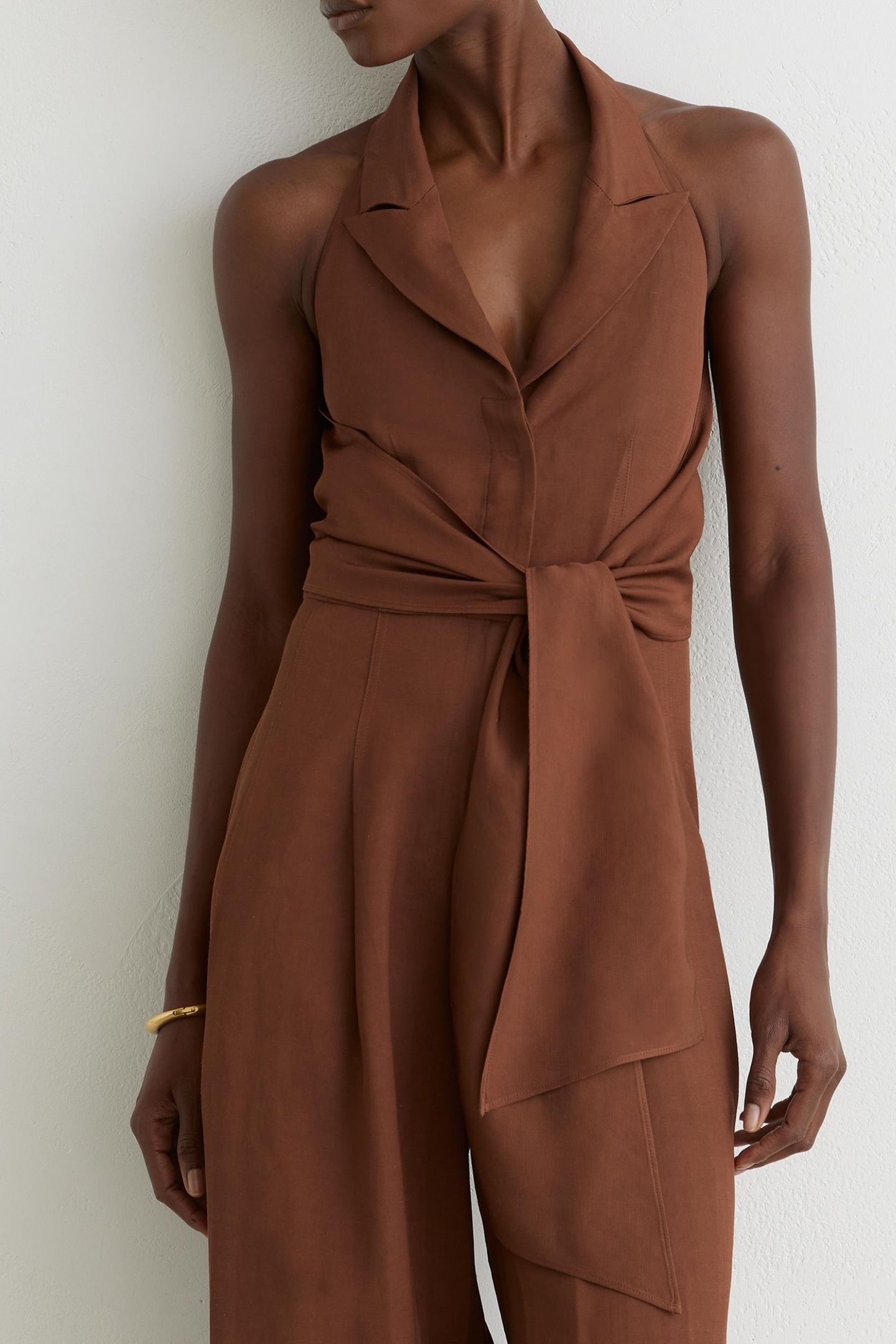 LIGHTWEIGHT TIE FRONT JUMPSUIT RUST ORANGE 5