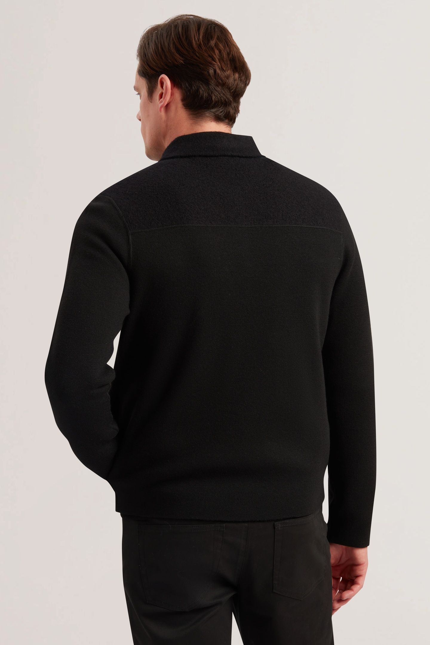 HERLING LS BOUCLE WOOL ZIP THROUGH BLACK 2
