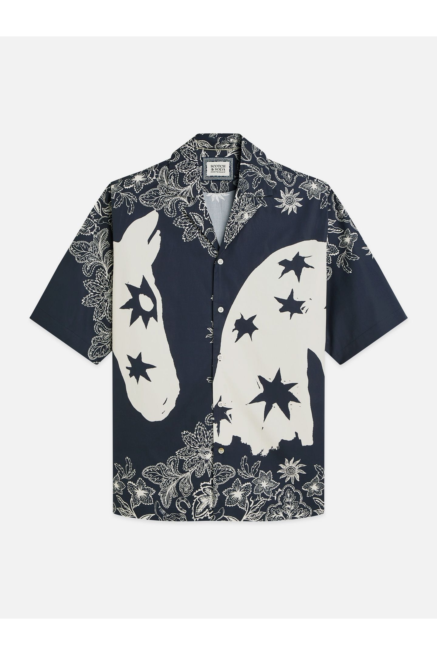 PRINTED LYOCELL RELAXEDFIT SHORTSLEEVED SHIRT NAVY 1