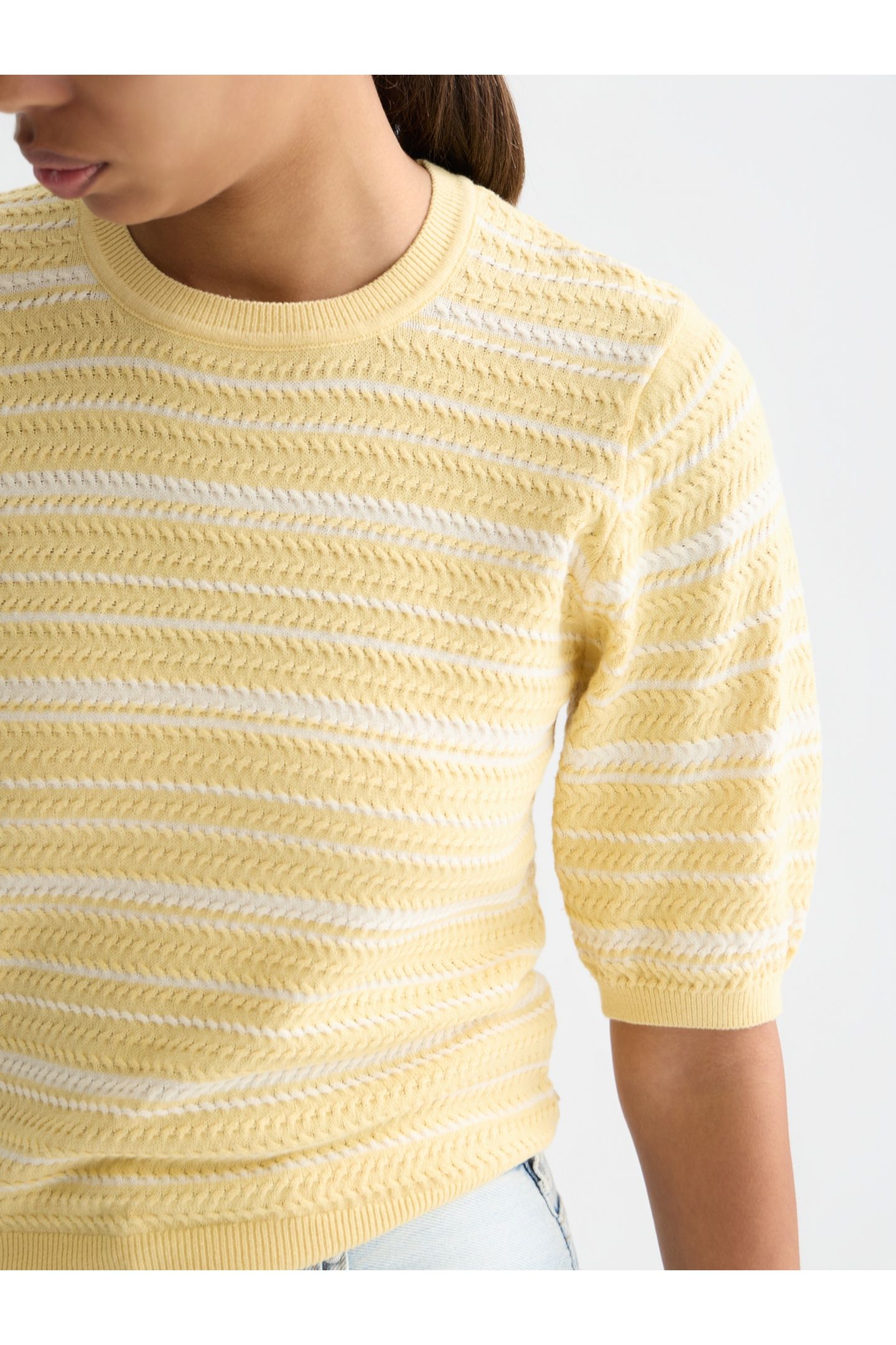 TEXTURED STRIPE KNITTED TEE PARSNIP STRIPE 6