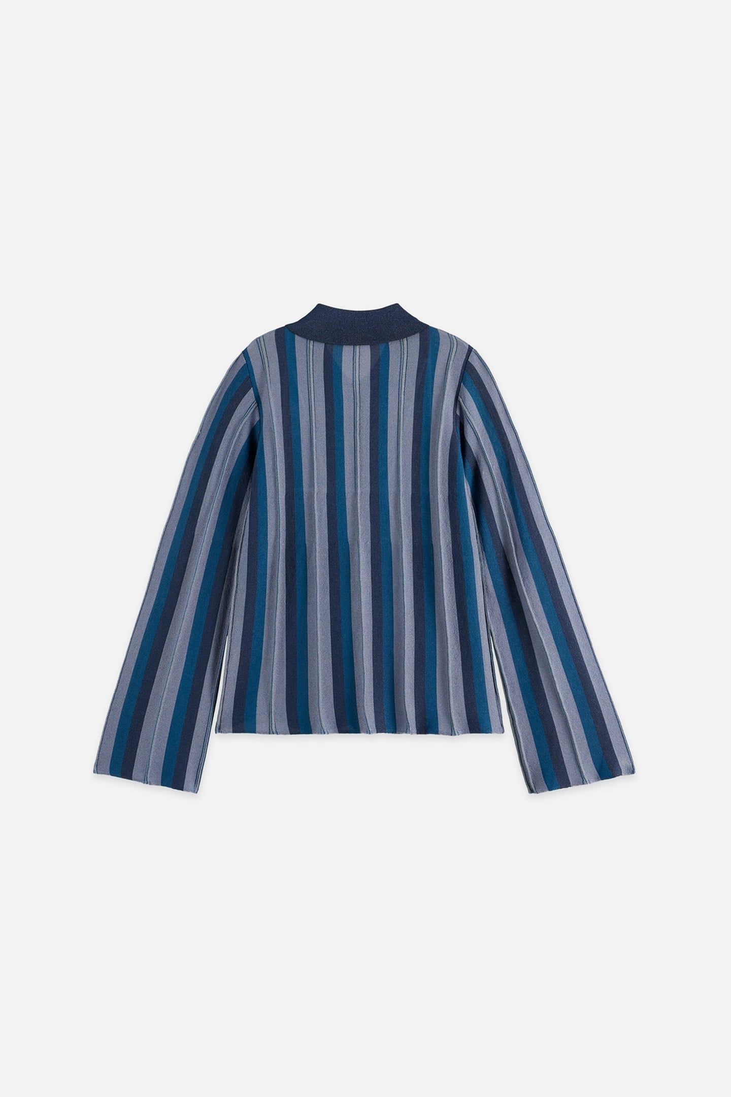 PLEATED STRIPE COLLARED CARDIGAN CARBON 5
