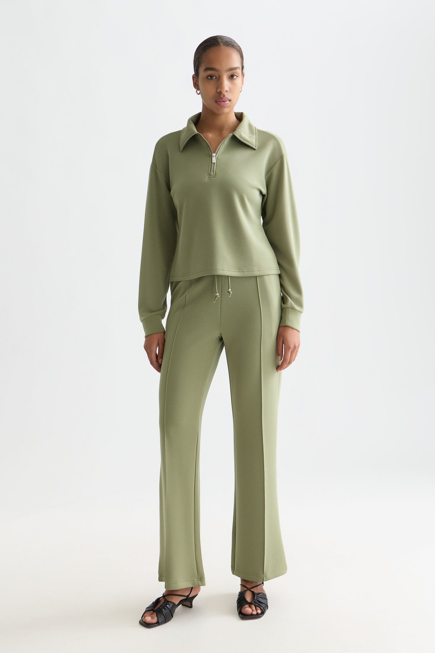 ZIP THROUGH TENCEL SWEATSHIRT OIL GREEN 3