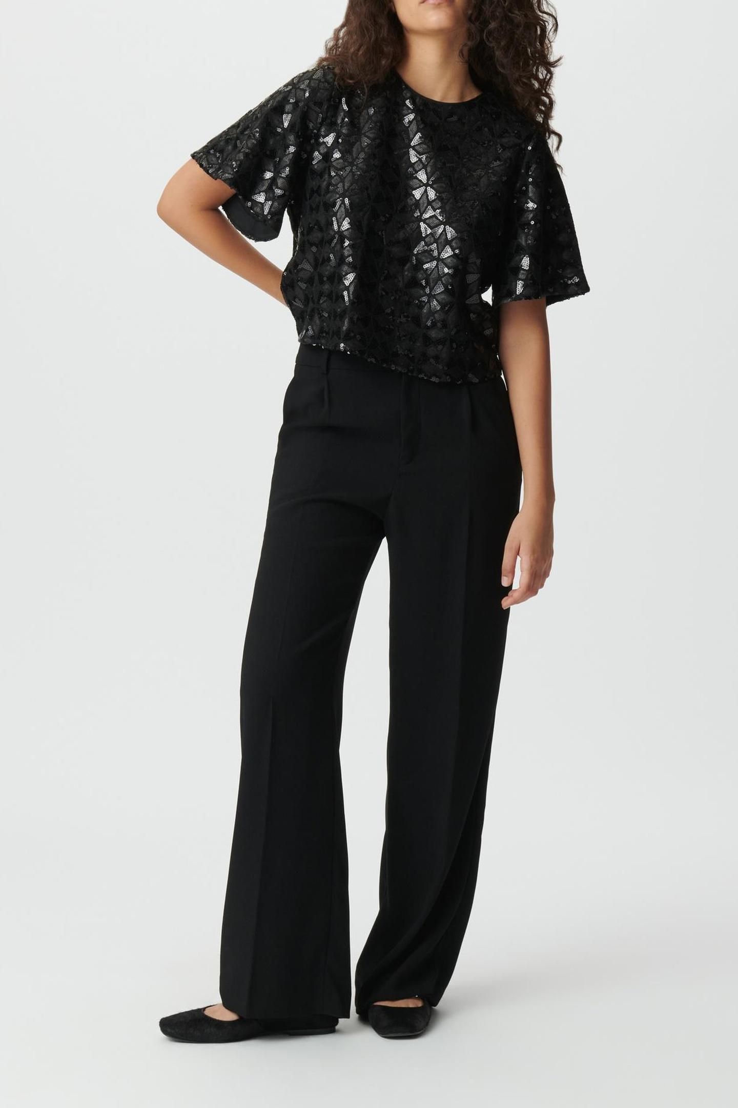 BLACK EMBROIDERED SEQUIN TOP, BUTTERFLY SLEEVES 3
