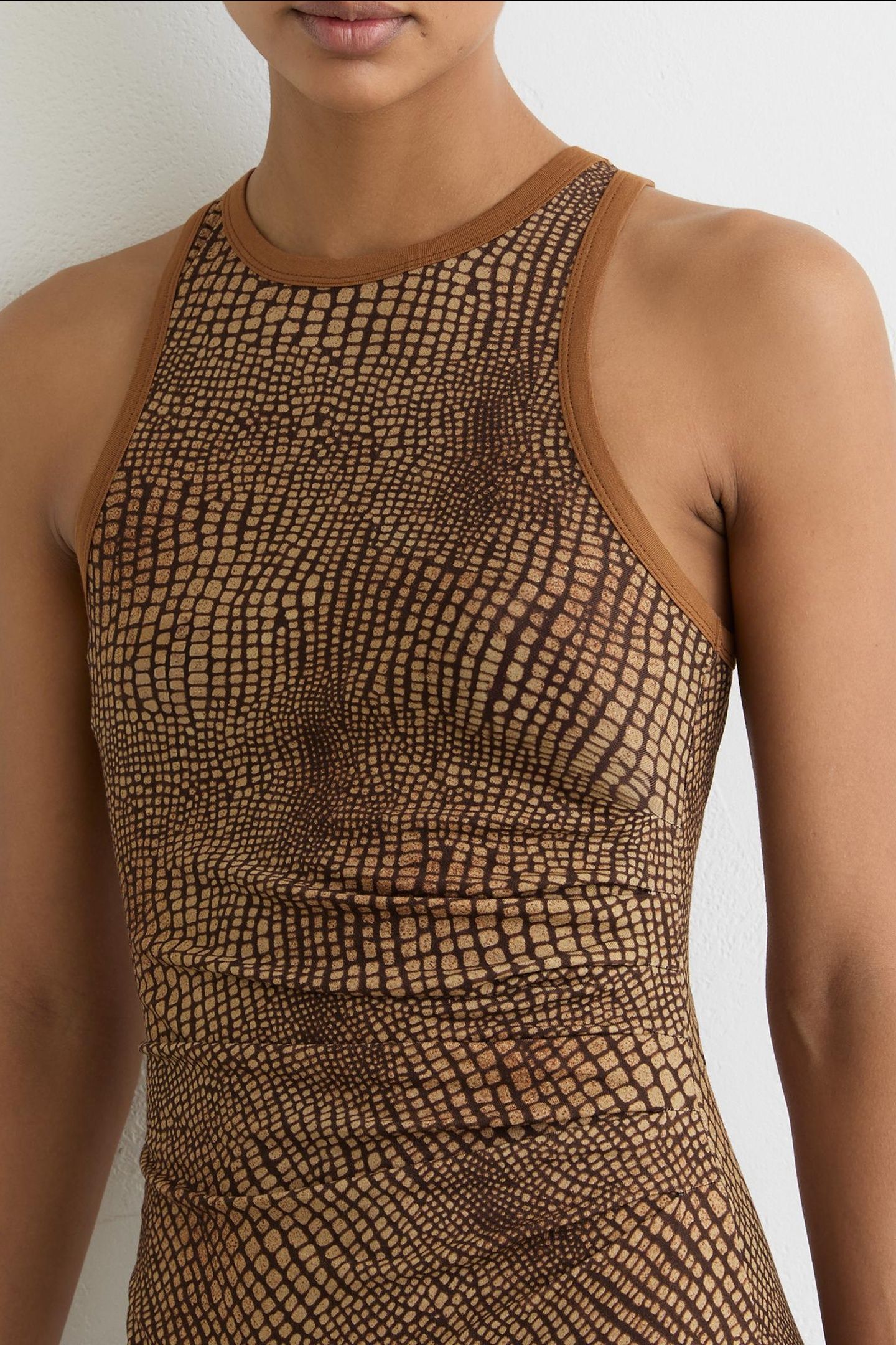 SNAKE PRINT JERSEY RACER DRESS BROWN 5