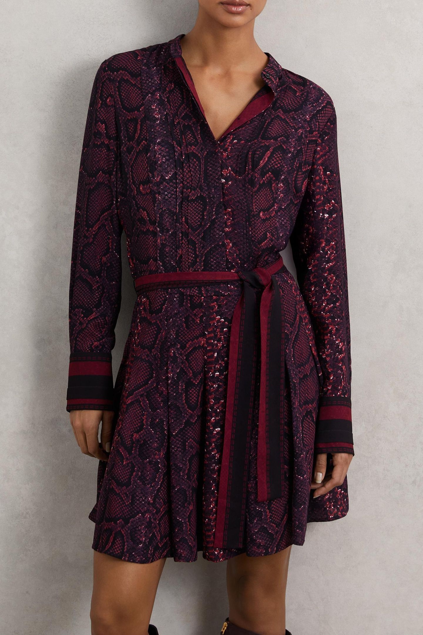 SNAKE PRINT FLIPPY DRESS BURGUNDY/BLACK 2