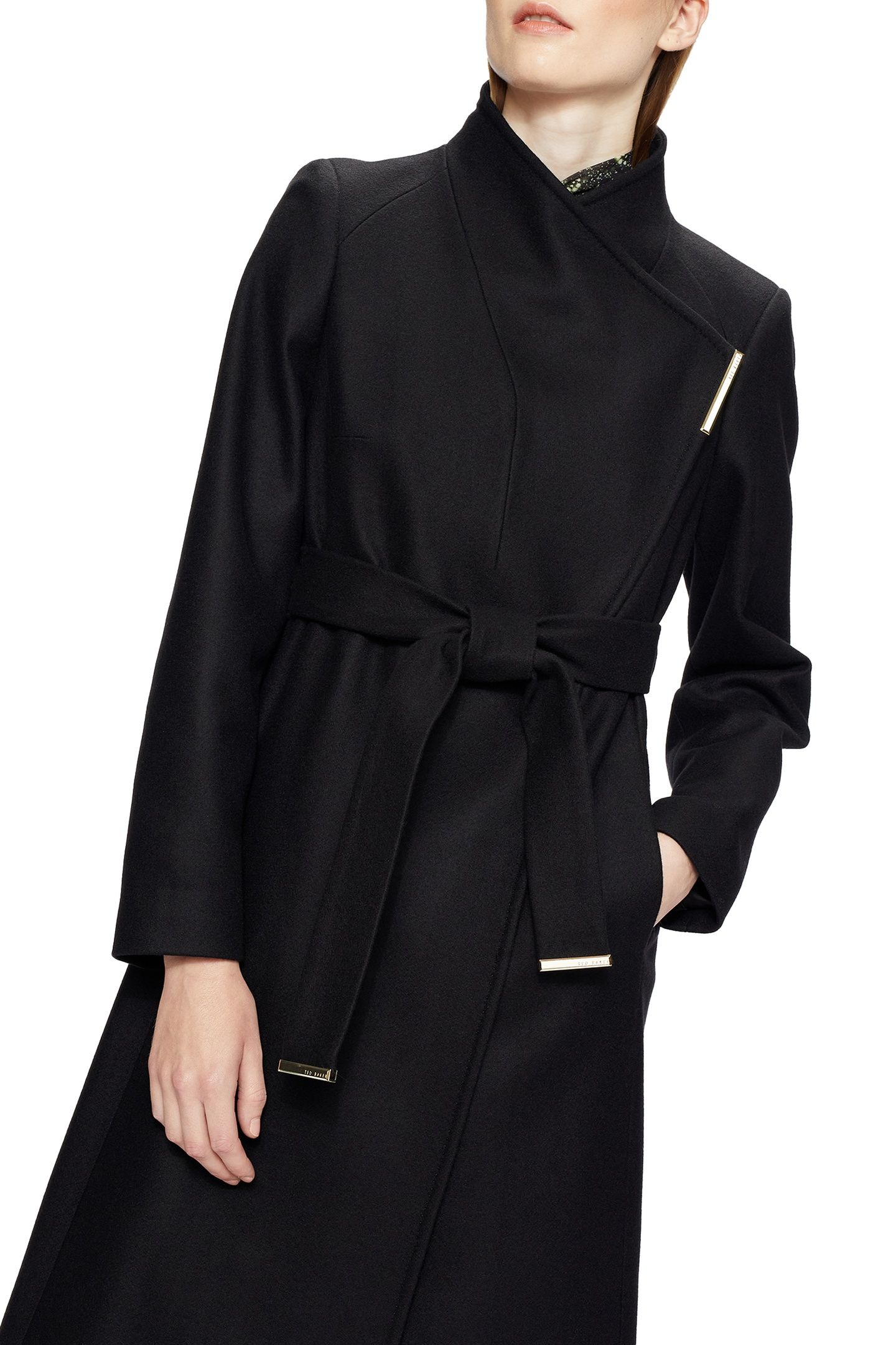 ROSELL LONG LENGTH WOOL WRAP COAT BLACK 1