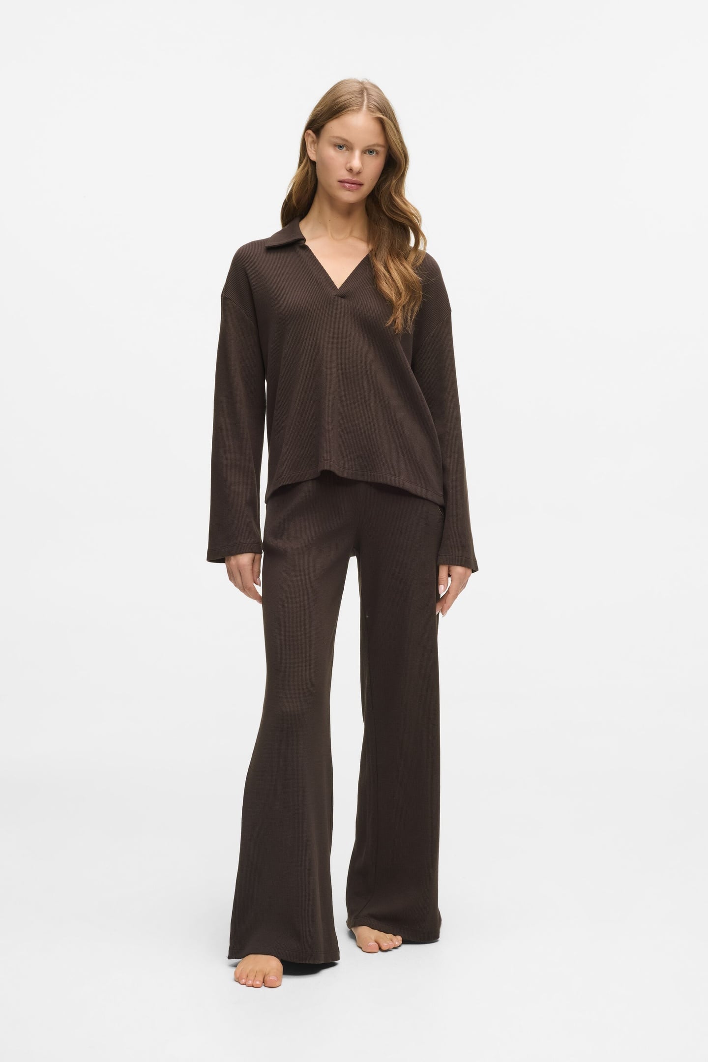 HOTEL KARL WAFFLE LS POLO TOP BLACK COFFEE 2
