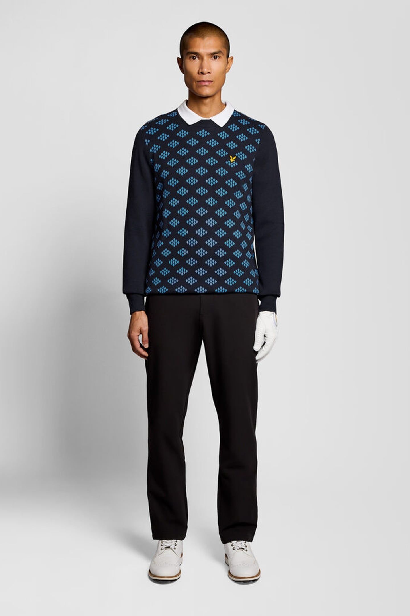 GOLF CREW NECK COTTON ARGYLE JUMPER DARK NAVY 3