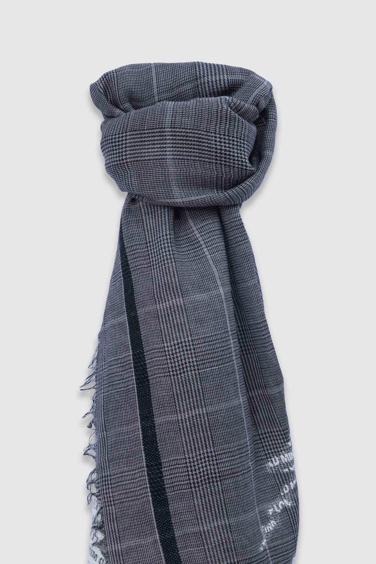 GREY PRINCE OF WALES SCARF WITH EMBROIDERY 4