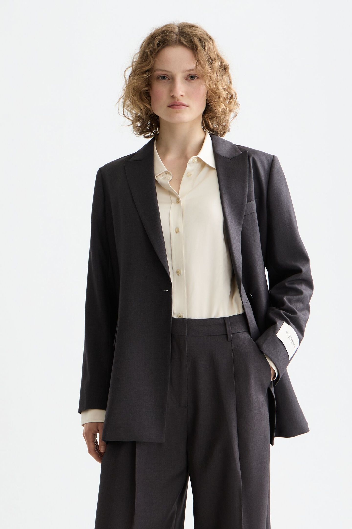 DOUBLE BREASTED WOOL BOYFRIEND BLAZER WITH BELT CHARCOAL 1