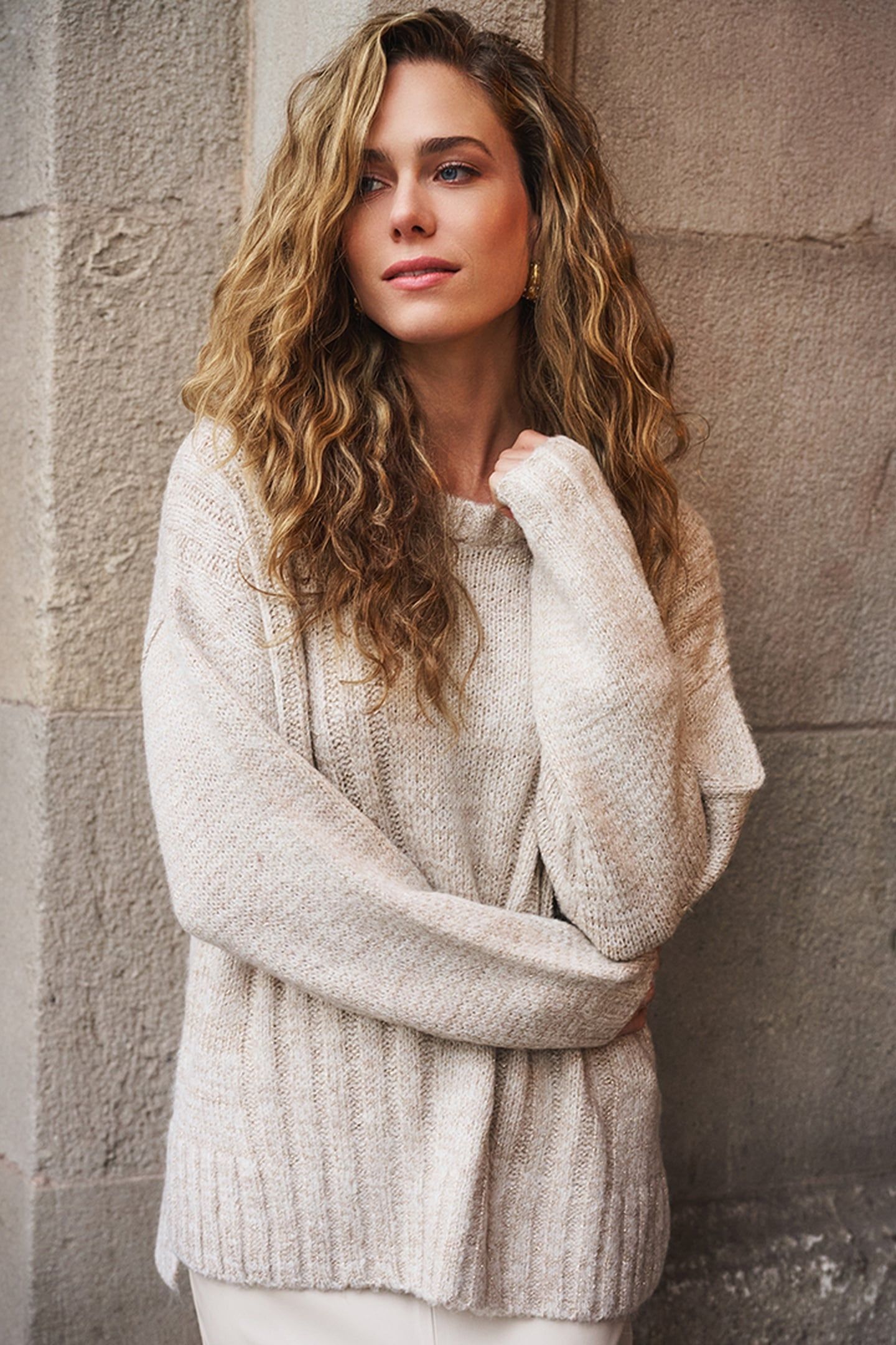 SWEATER V-NECK LUREX SAND 8