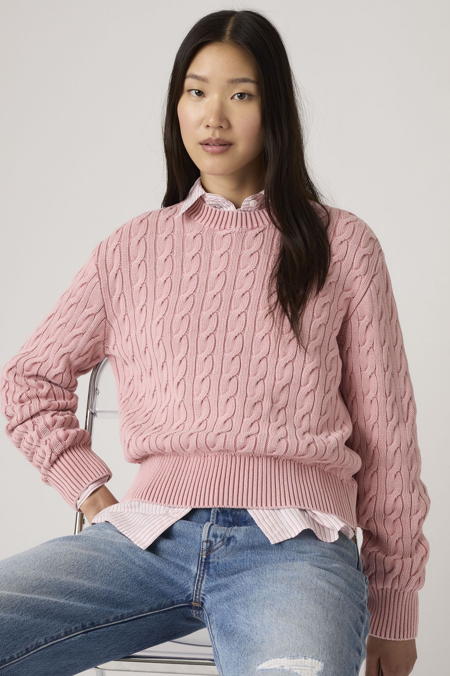 BOYFRIEND CABLE CREWNECK PULLOVER 3