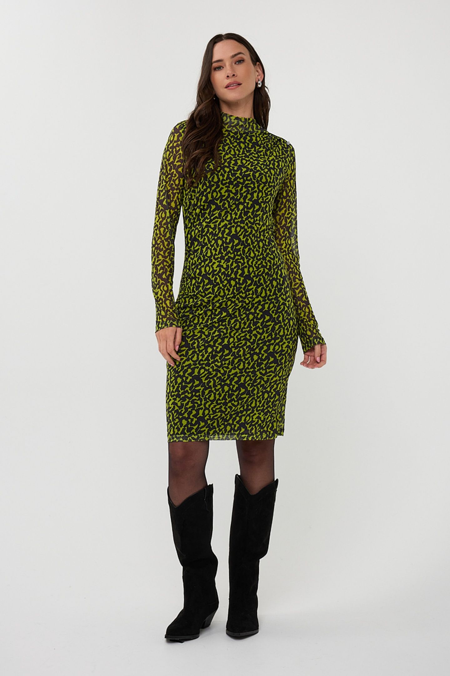 DRESS GATHERING LITTLE CITY MESH PRINT 2