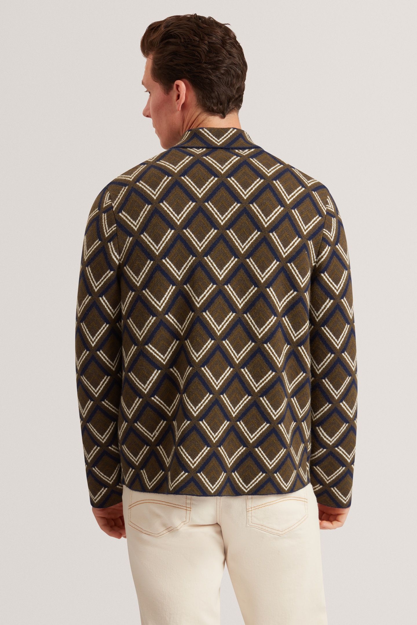 GEO JACQUARD KNITTED JACKET KHAKI 2