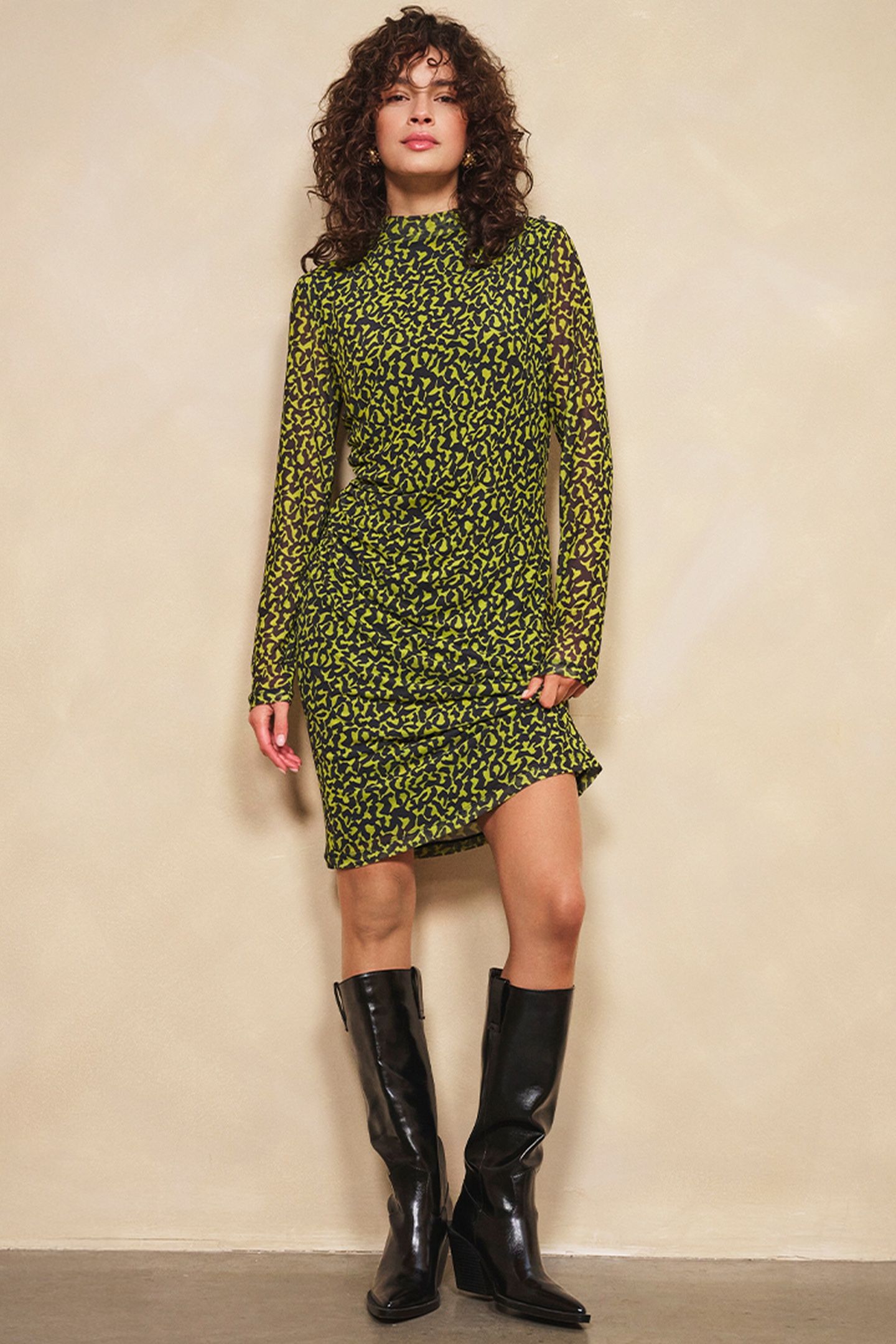 DRESS GATHERING LITTLE CITY MESH PRINT 1