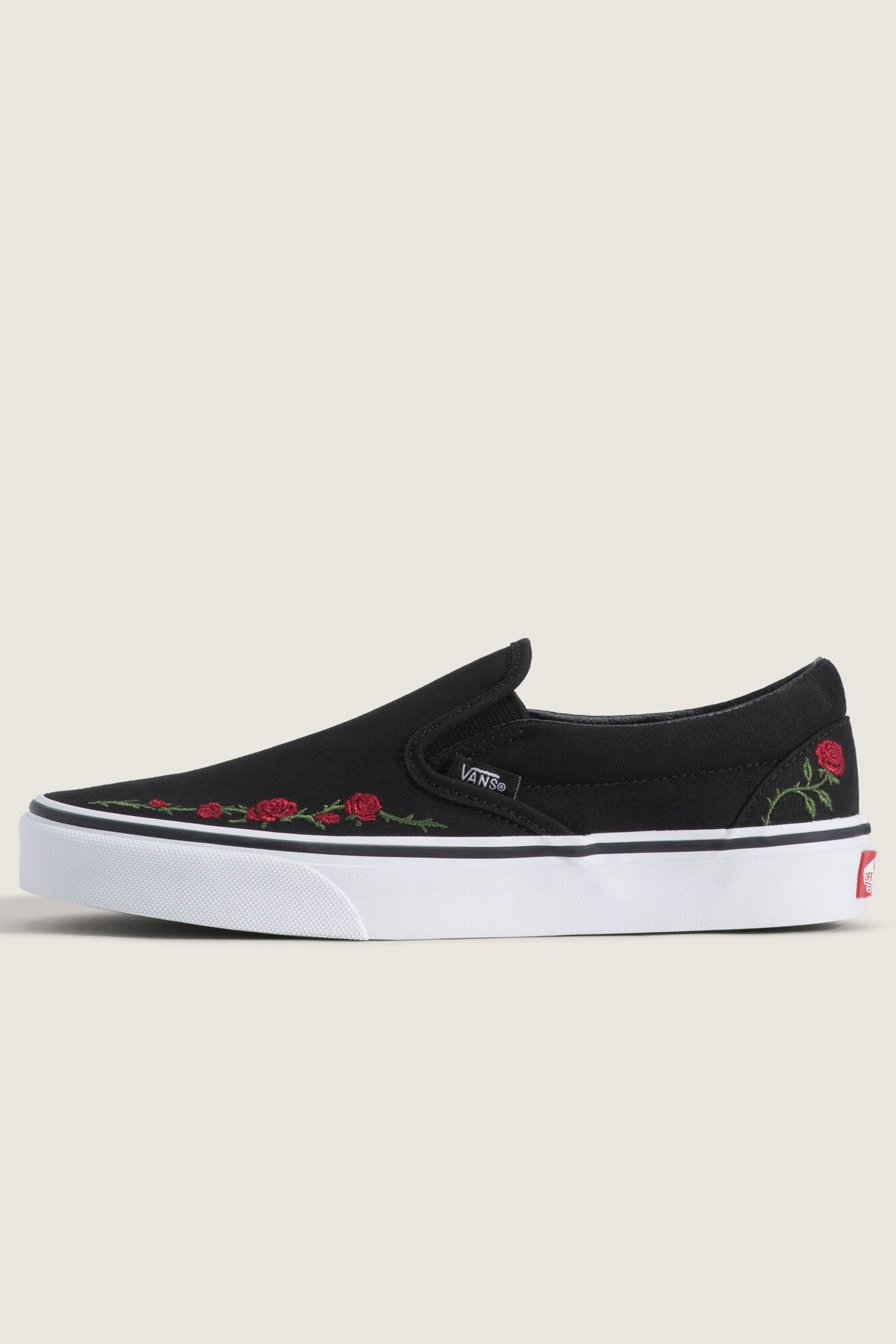 UNISEX CLASSIC SLIP-ON ROSE EMBROIDERY BLACK/RED 2