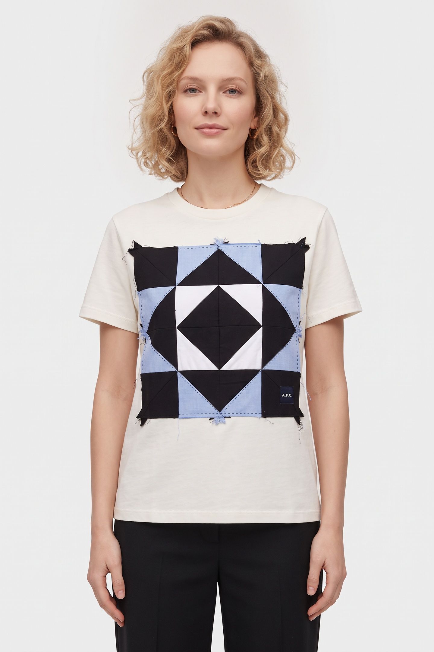 UNISEX T-SHIRT SHORT SLEEVE PATCHWORK WHITE 2