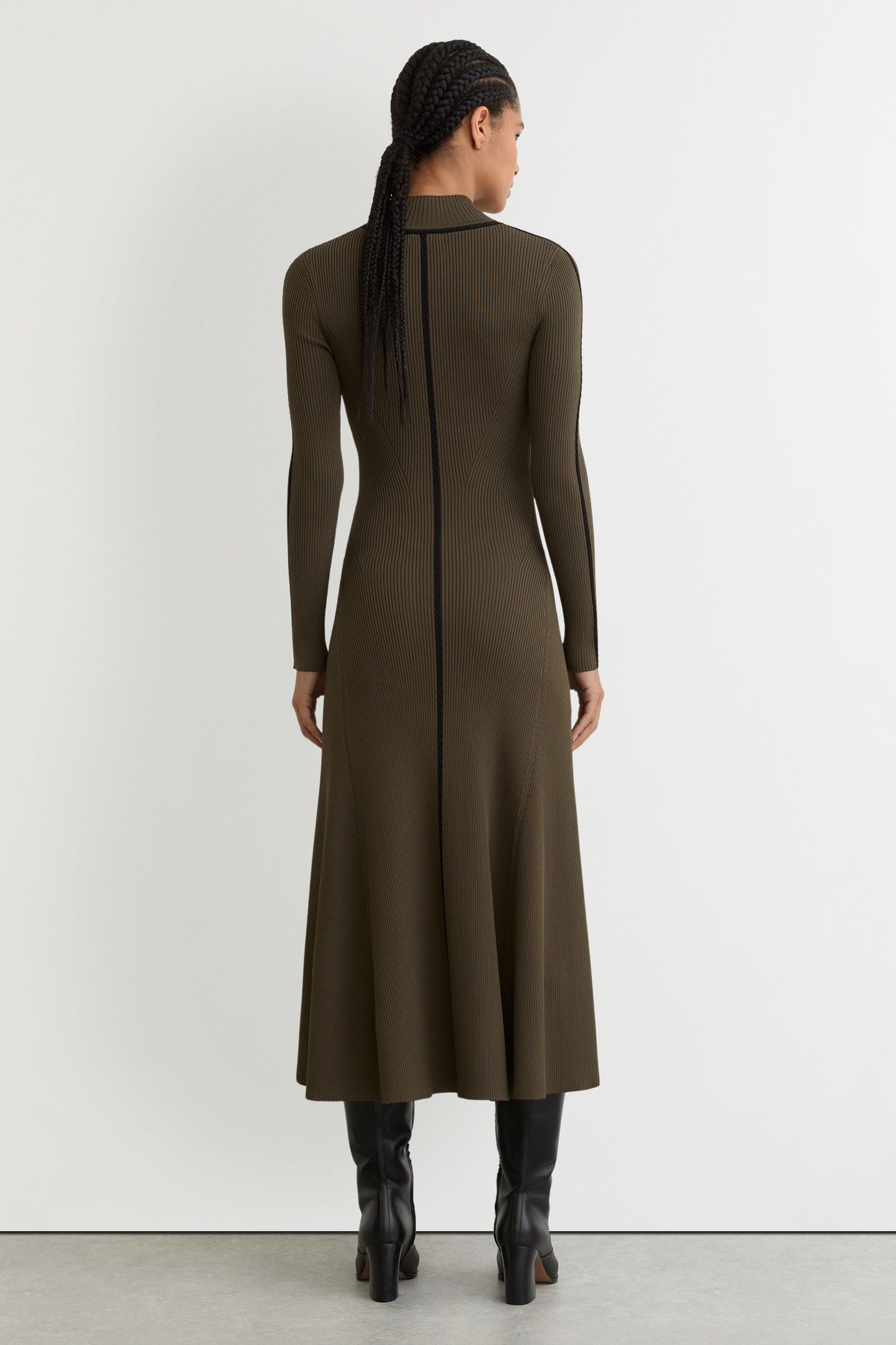 KNITTED MIDI DRESS KHAKI GREEN 2