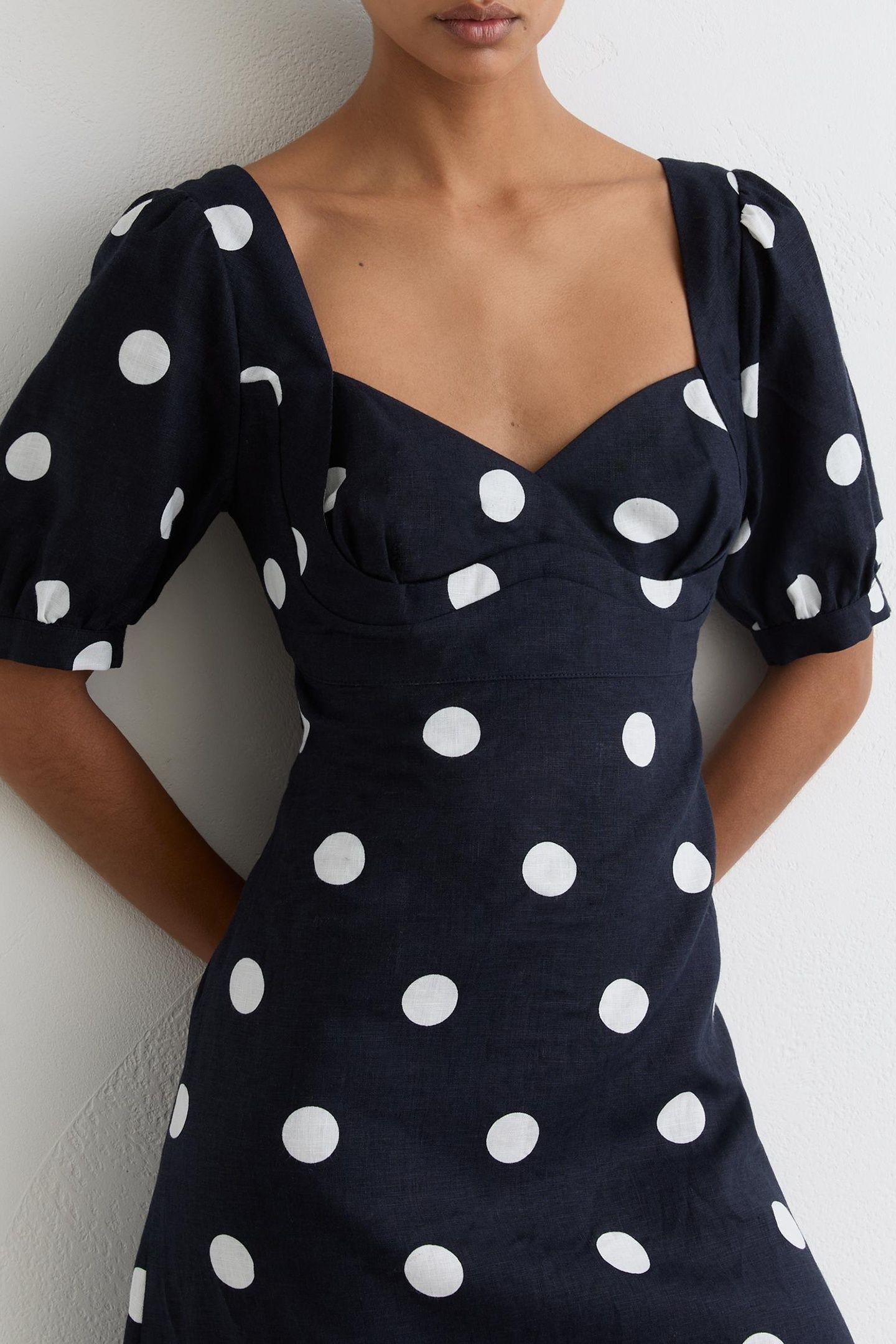 SHORT SLEEVE POLKA DOT MIDI DRESS NAVY/IVORY 6