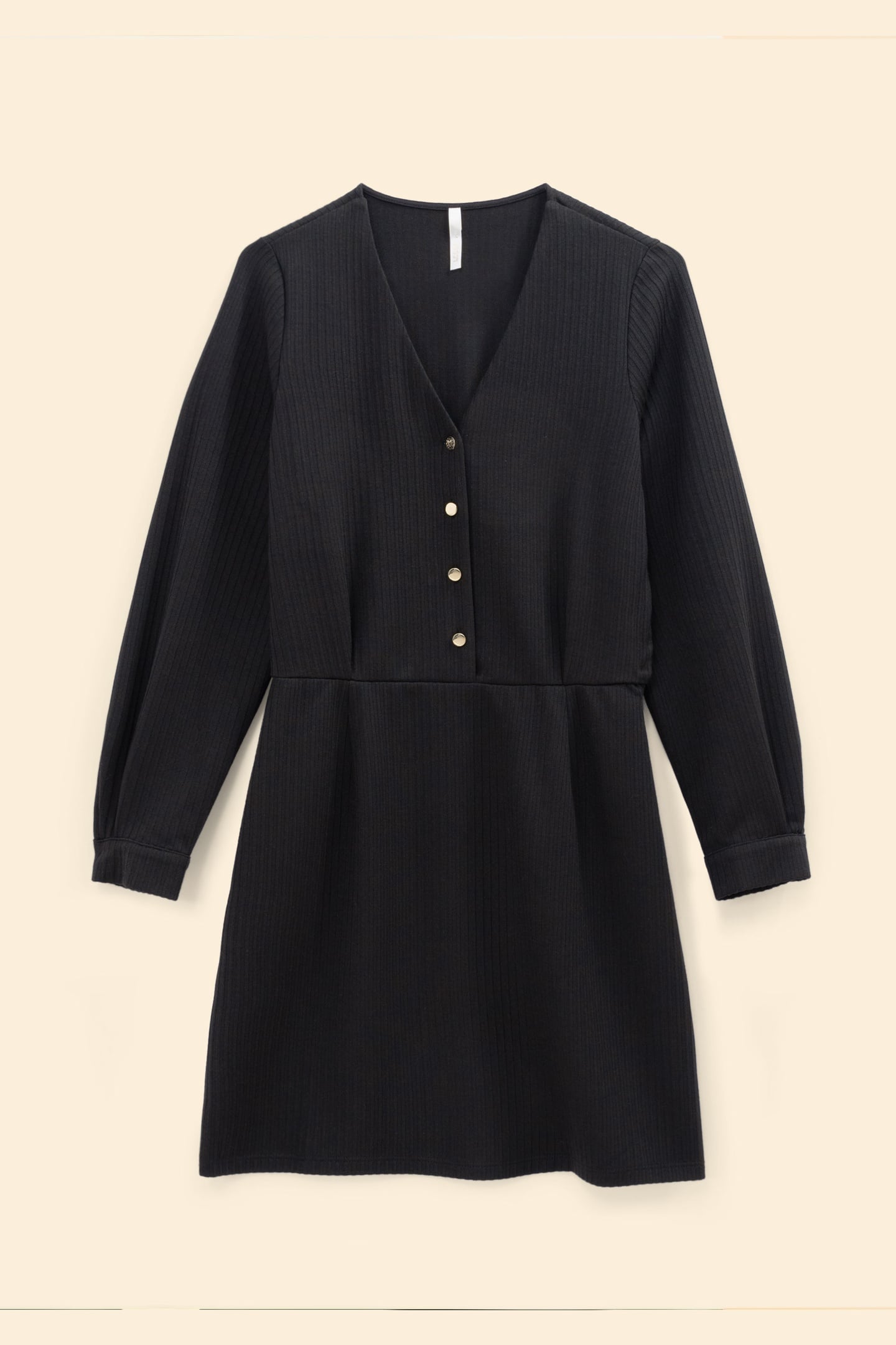 BLACK RIBBED KNIT LONG-SLEEVED DRESS 4
