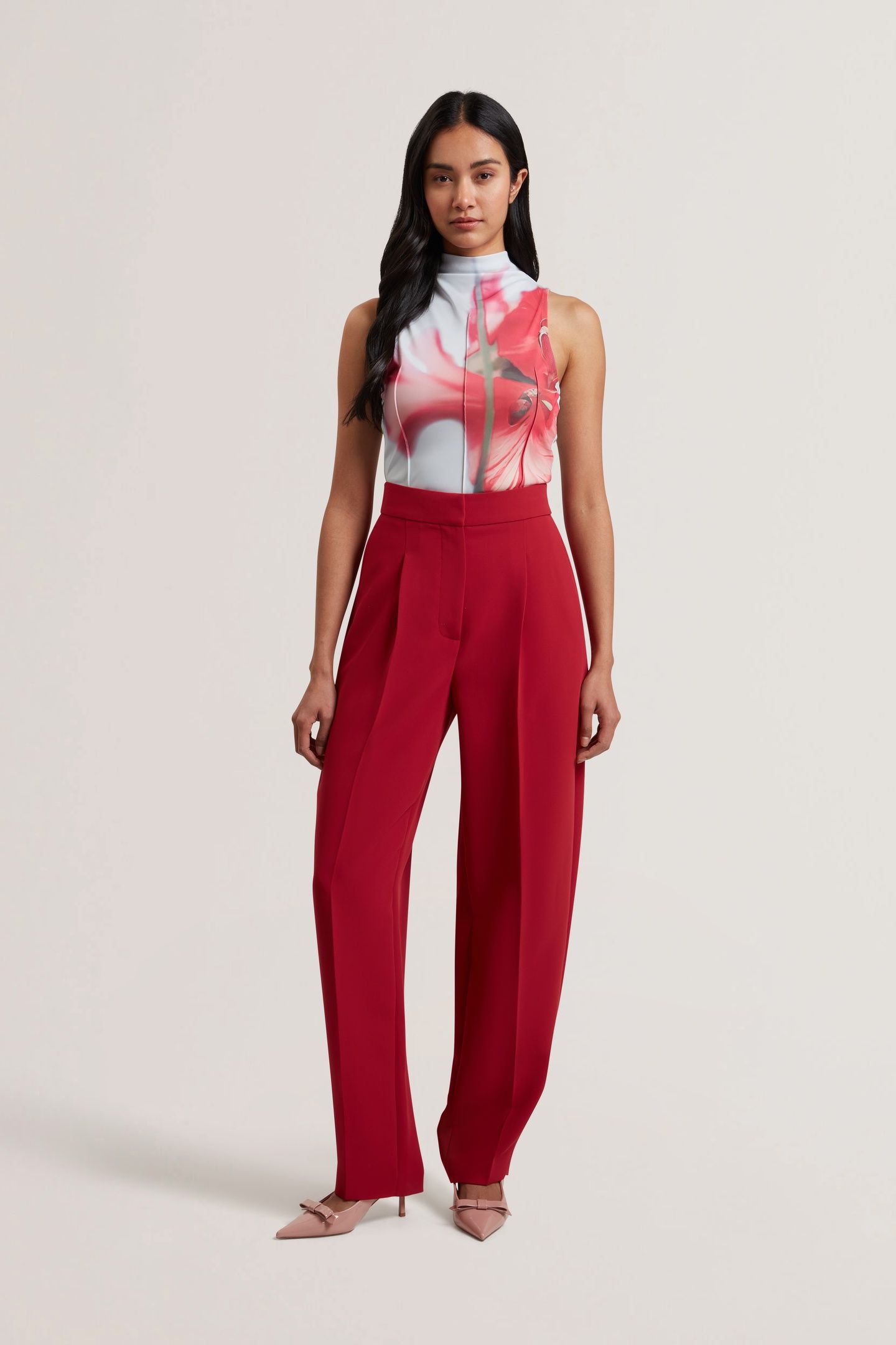 MORRIAT TAILORED BARREL LEG TROUSERS RED 1