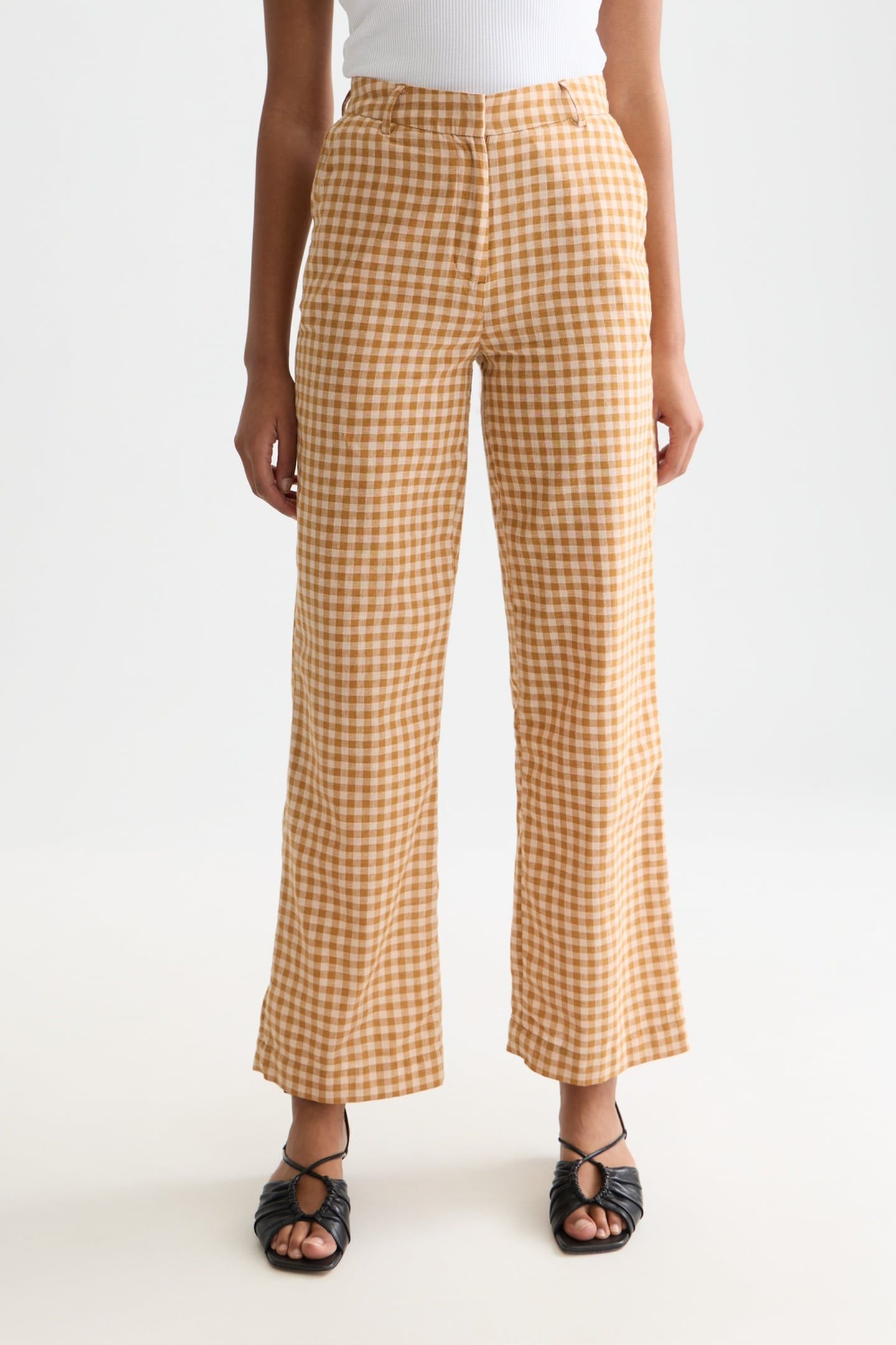 EDIE - LINEN GINGHAM HIGH RISE WIDE LEG PANTS ROSE DUST 1