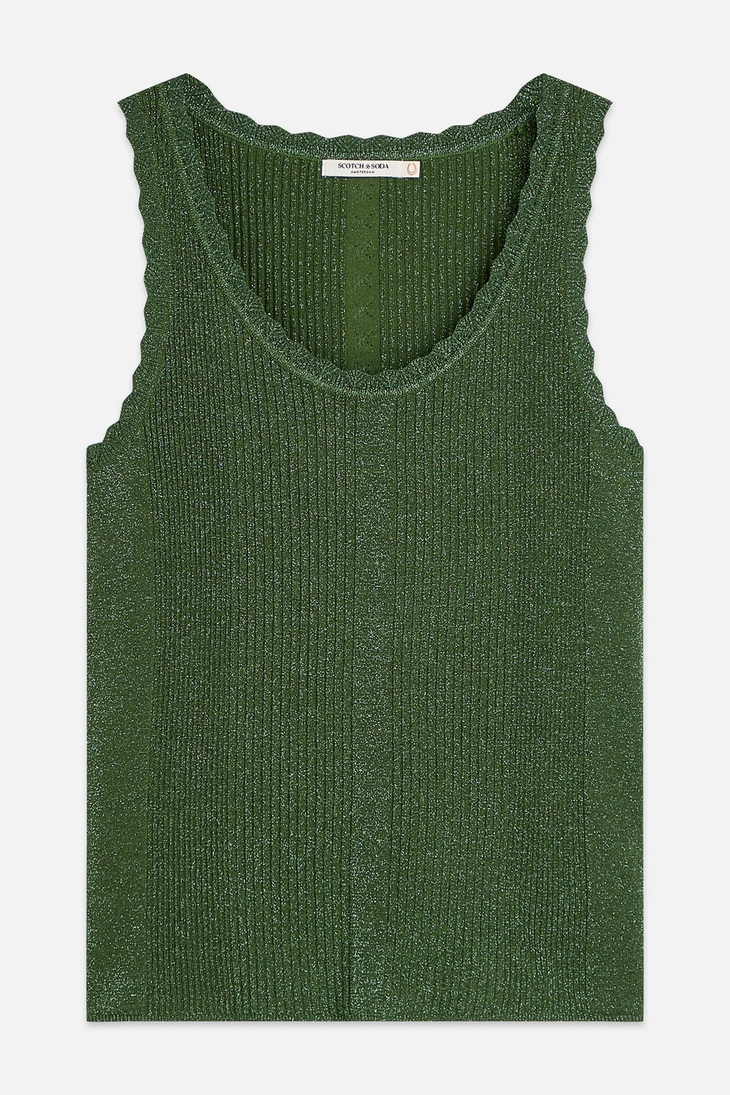 METALLIC RIBBED KNITTED TANK GARDEN GREEN 1