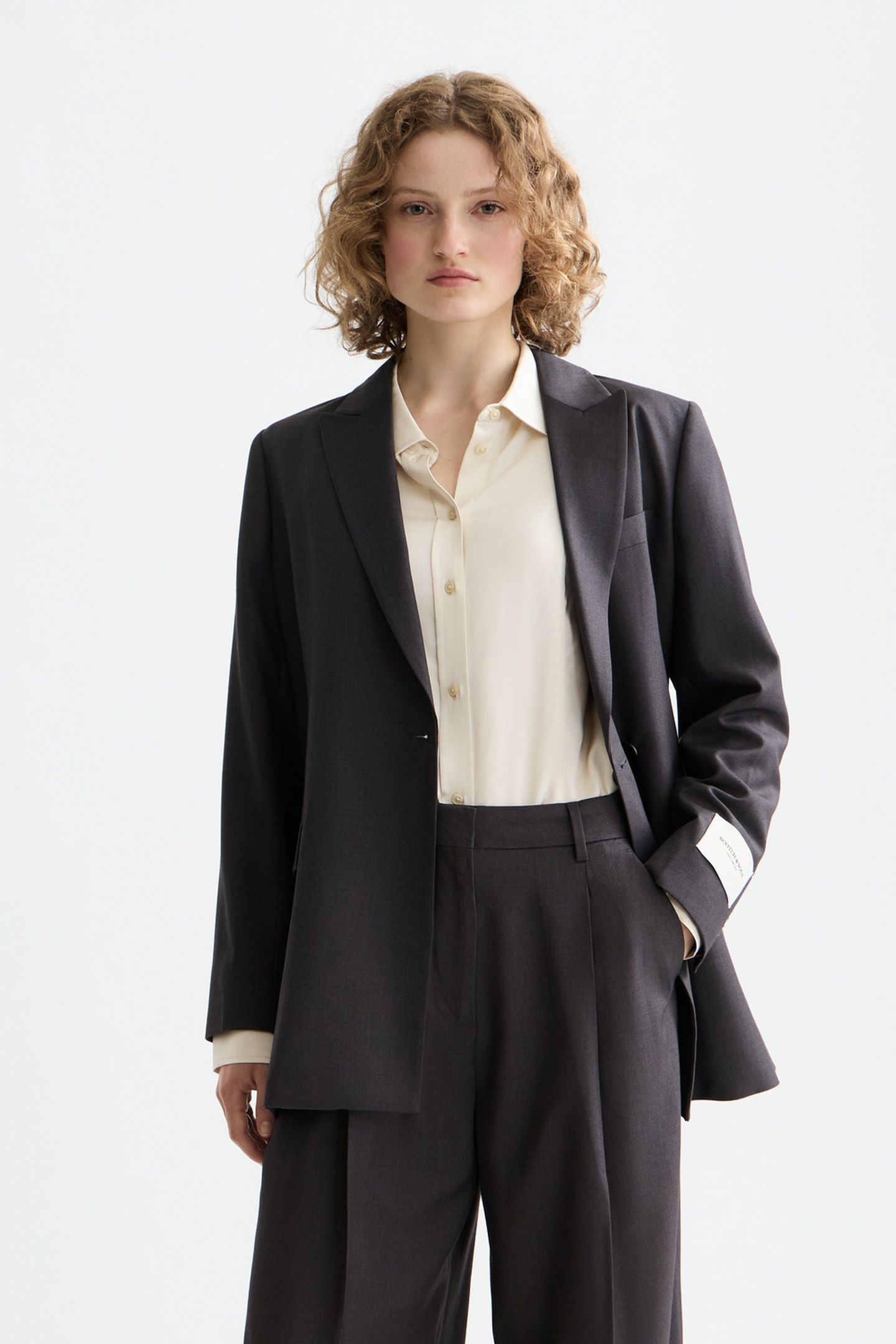 CORE DB TROPICAL WOOL BOYFRIEND BLAZER WITH BELT CHARCOAL ME 1