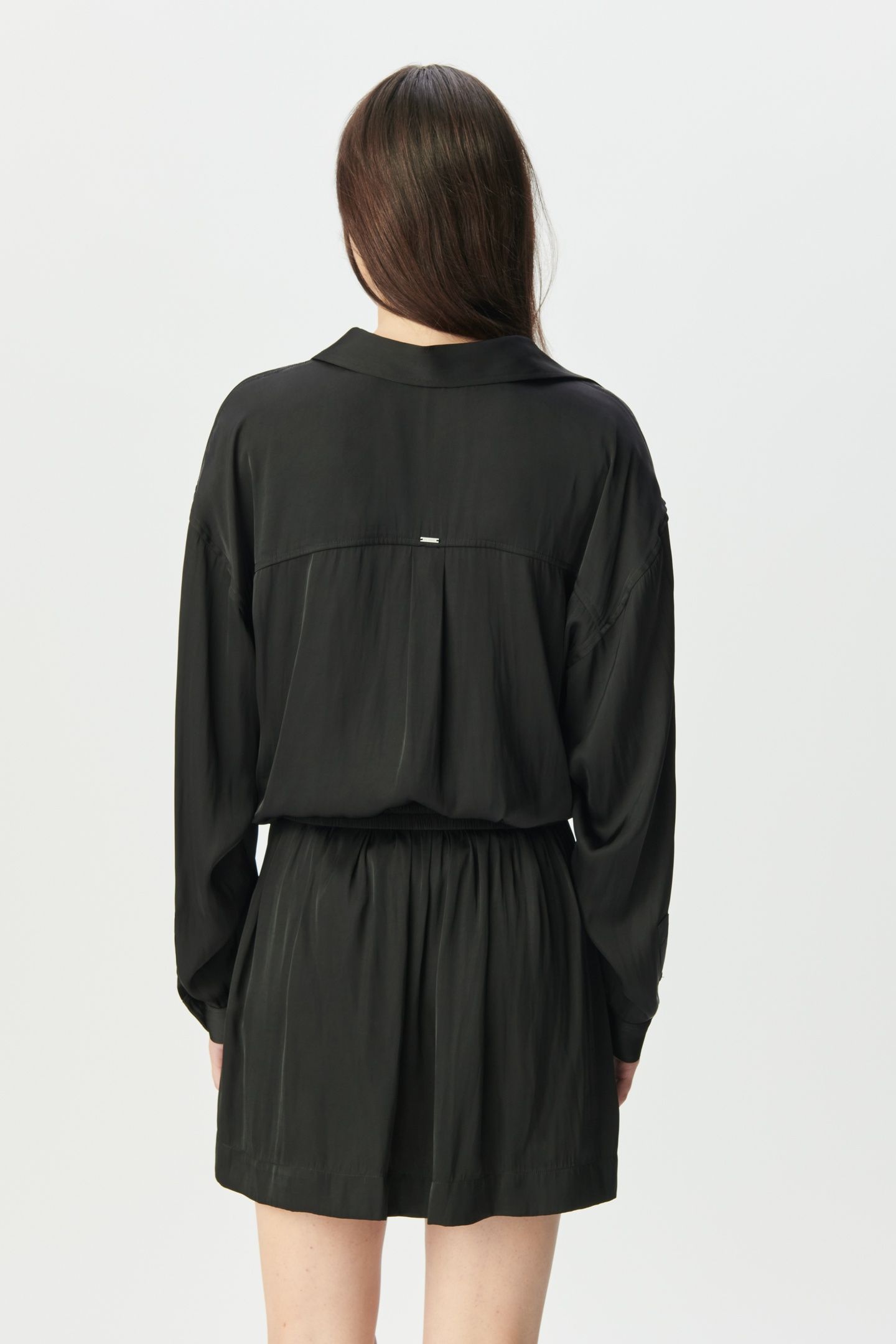 BLACK SATIN TROMPE-L'OEIL SHIRT DRESS 2
