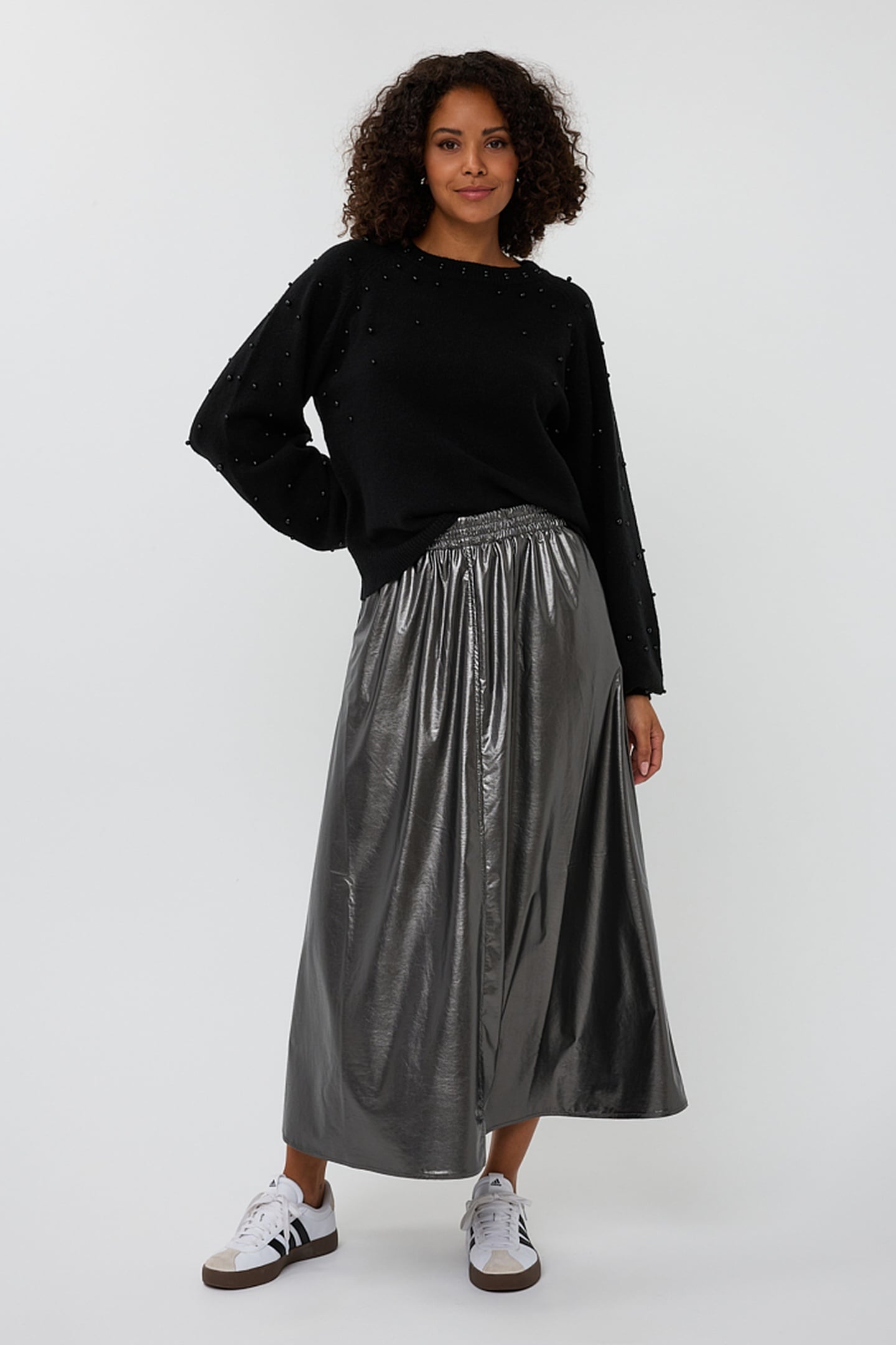 SKIRT LONG METALLIC PU GREY 2
