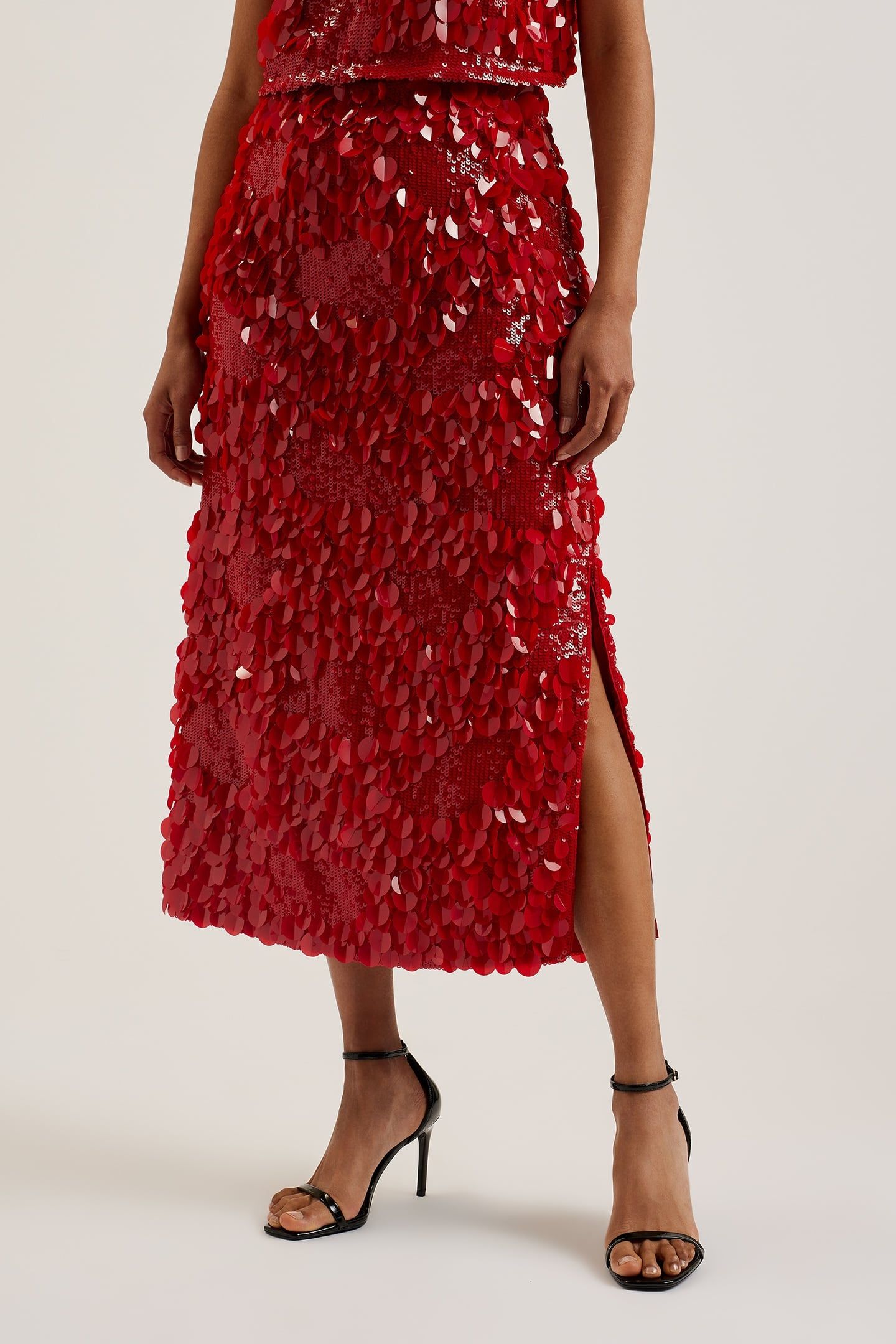 WMS DORIDA MIXED SEQUIN PENCIL SKIRT RED 2