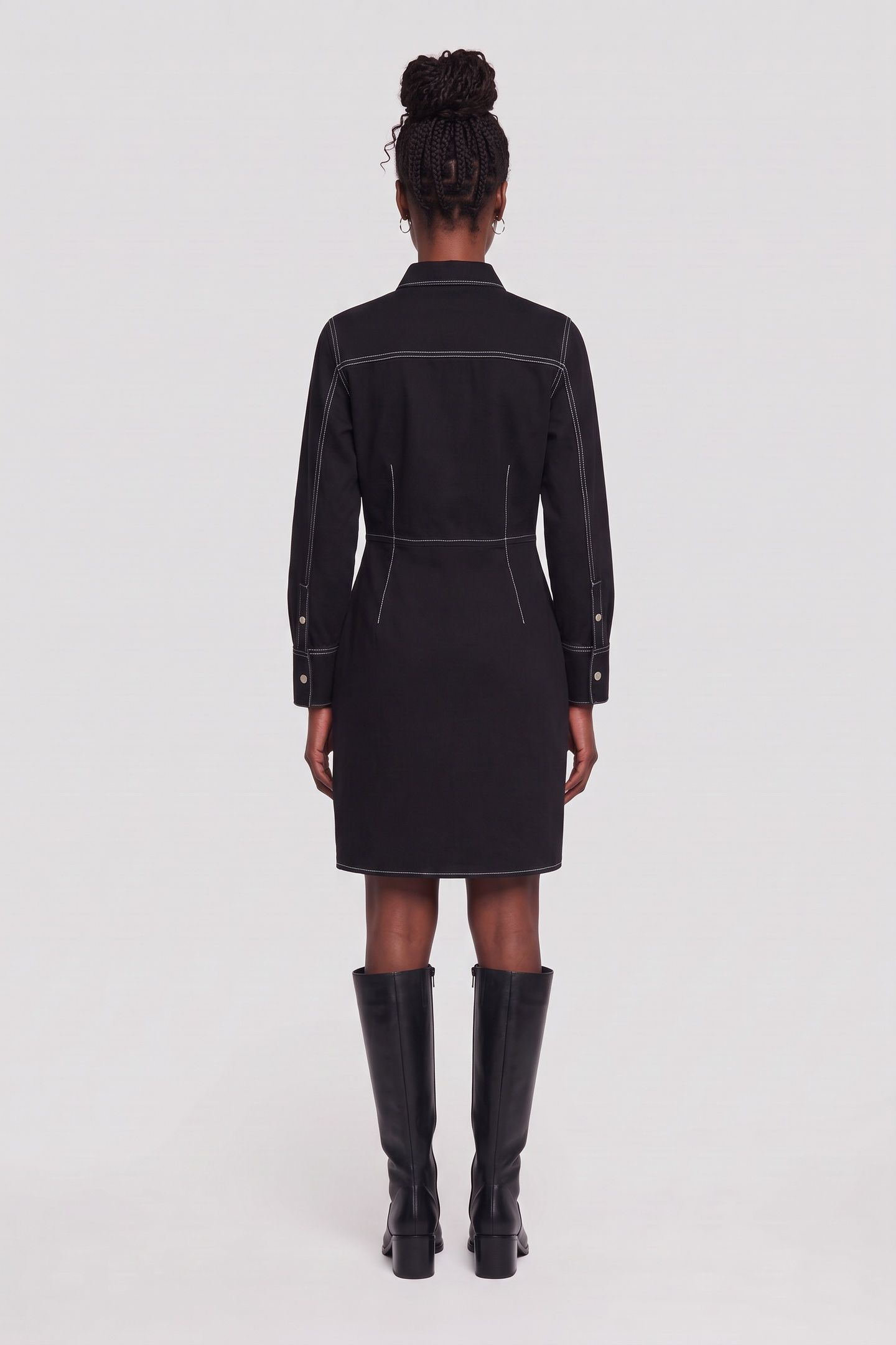 KLJ LSLV CONTRAST DENIM DRESS MINIMAL WASHED BLACK 4