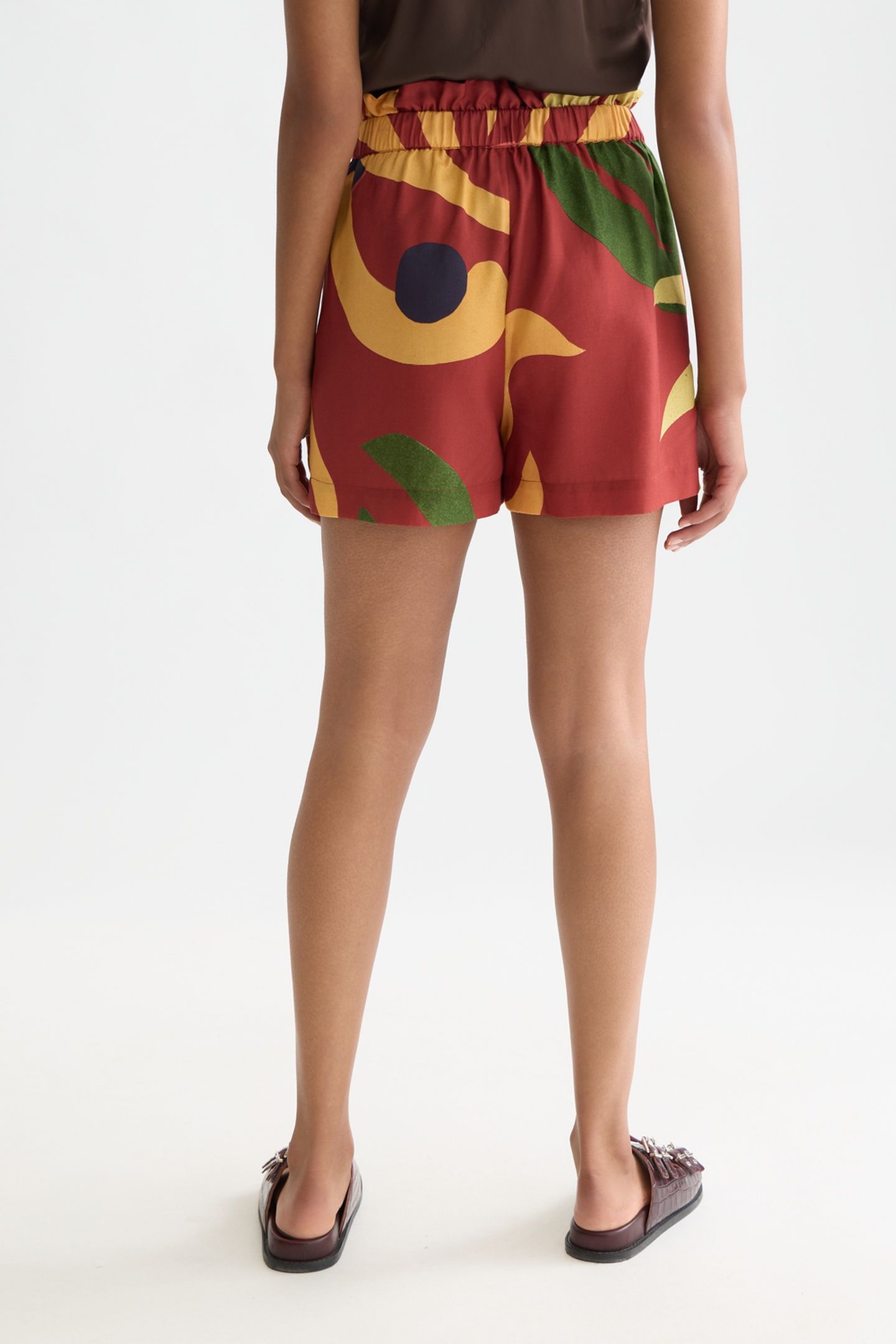 PRINTED HIGH-RISE ELASTIC WAIST SHORTS DESERT HAWAIIAN BURNT 2