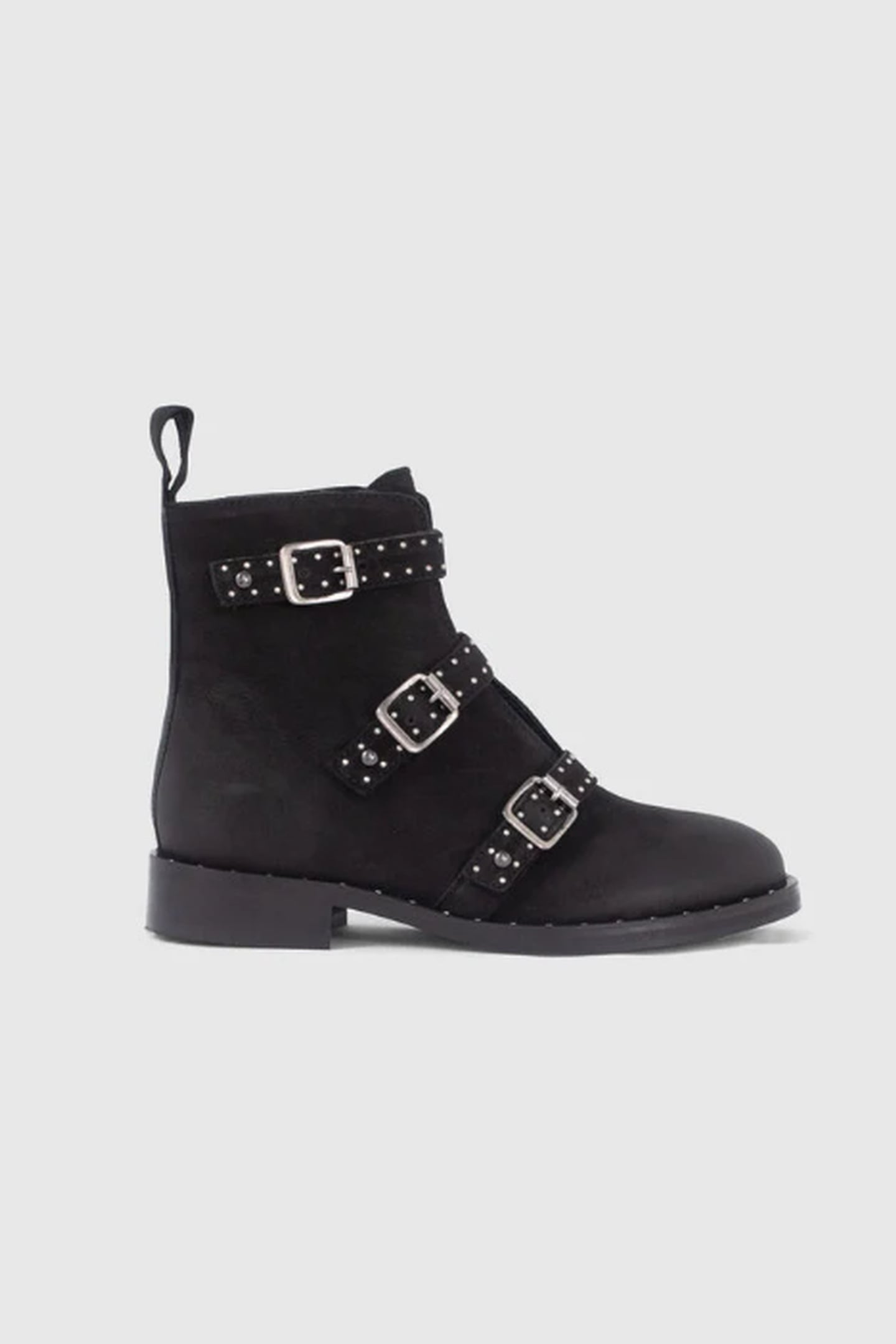 GIRLS’ BLACK BUCKLE AND STUDS LEATHER COMBAT BOOTS 1