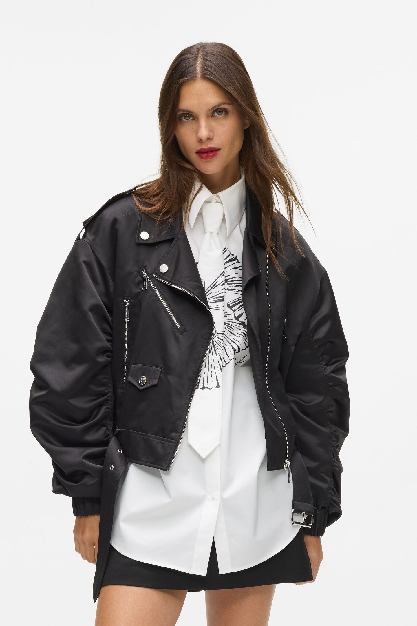 BIKER SATIN BOMBER BLACK 1