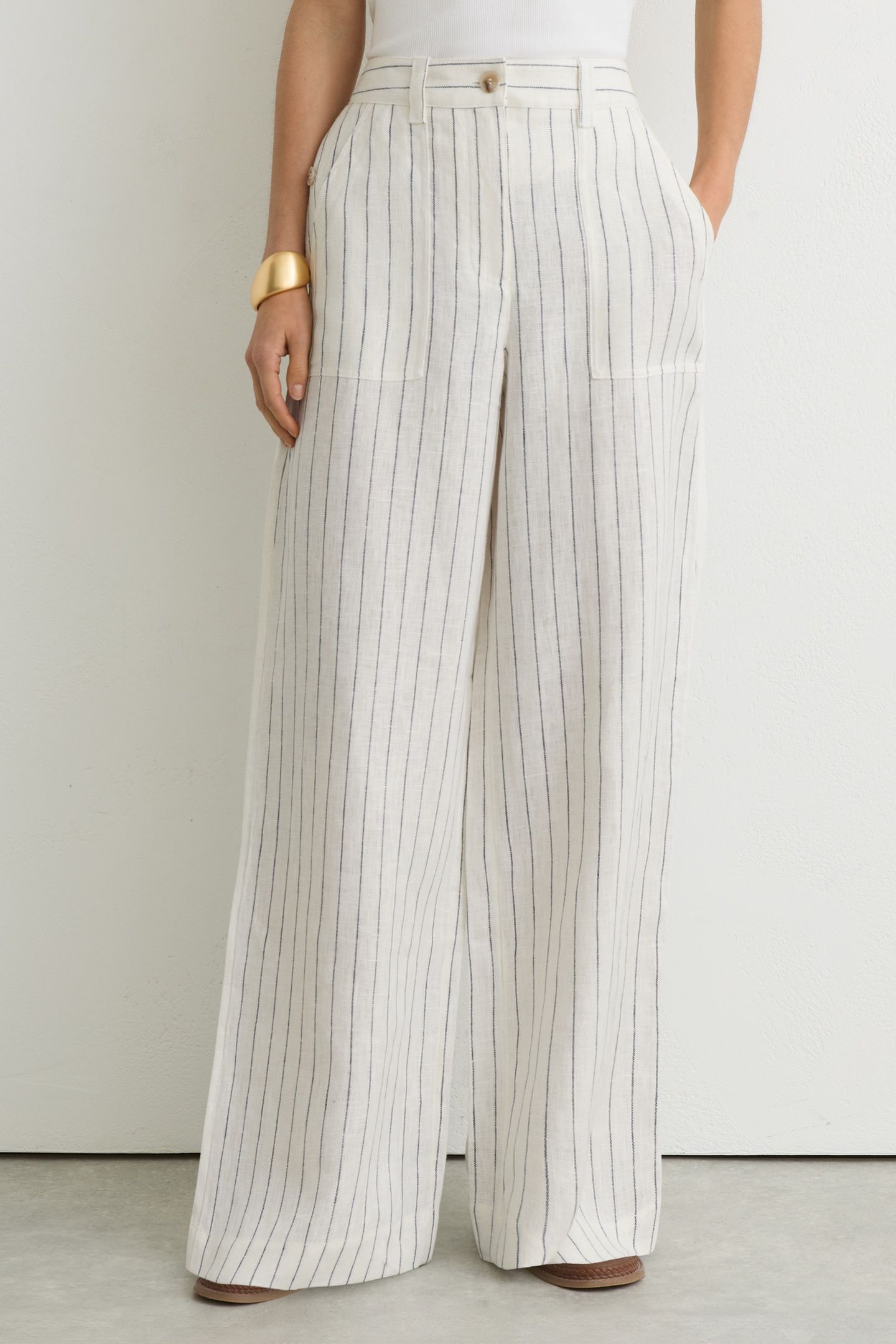 WIDE LEG STRIPE LINEN TROUSER WHITE/NAVY 2