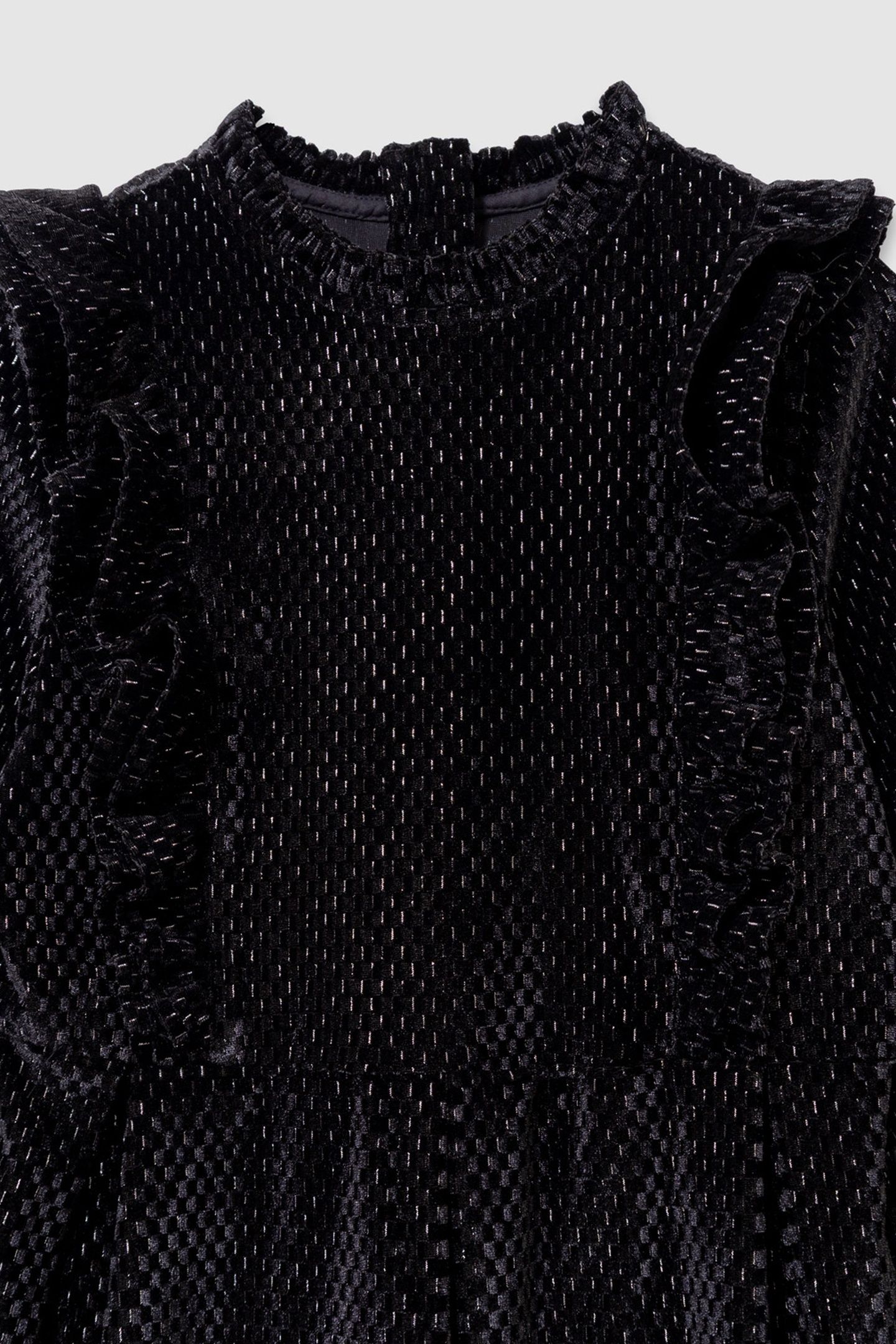 GIRL'S BLACK VELVET DRESS WITH RUFFLE DETAIL 3