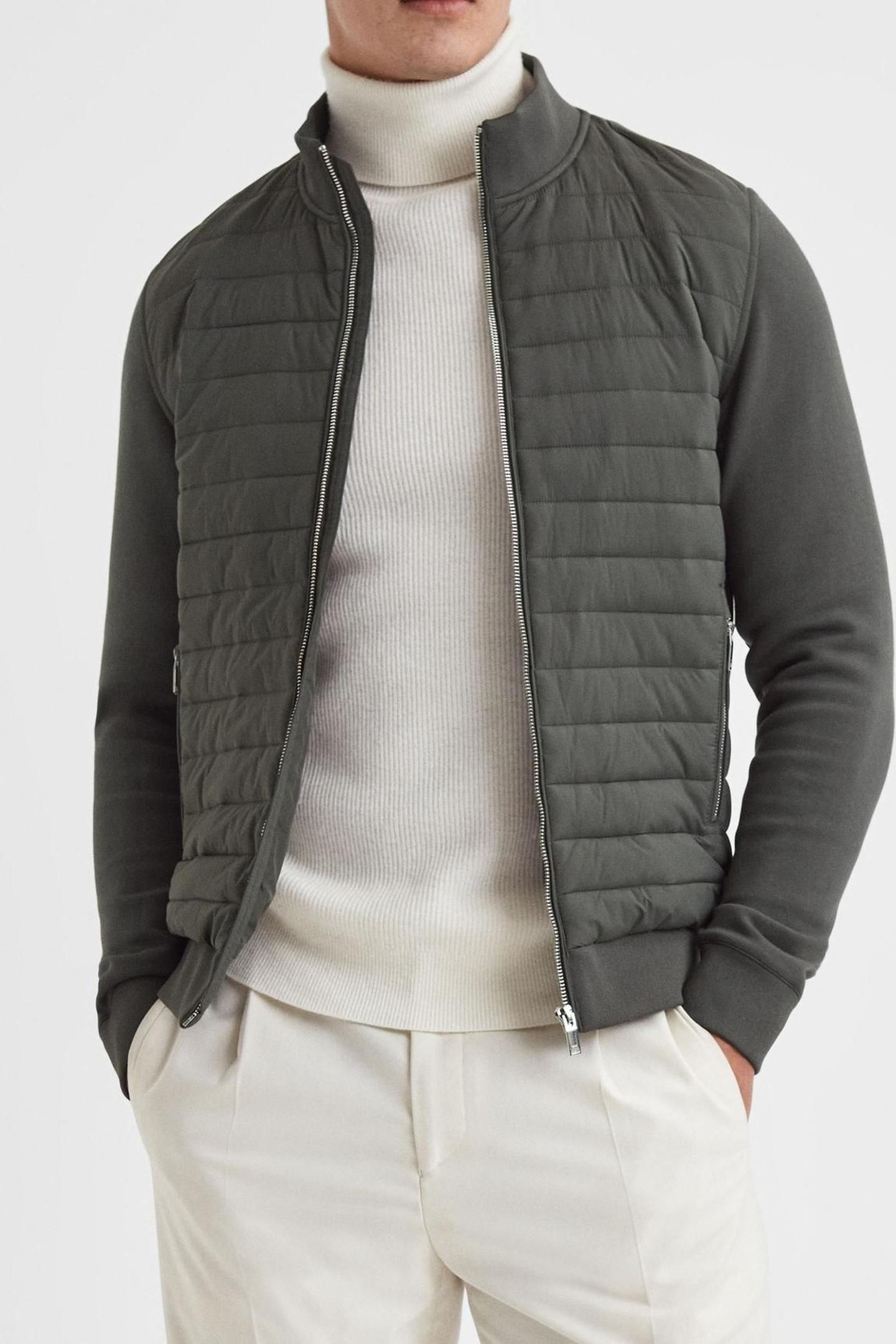 LS JERSEY QUILTED ZIP THROUGH HYBRID SAGE GREEN 1