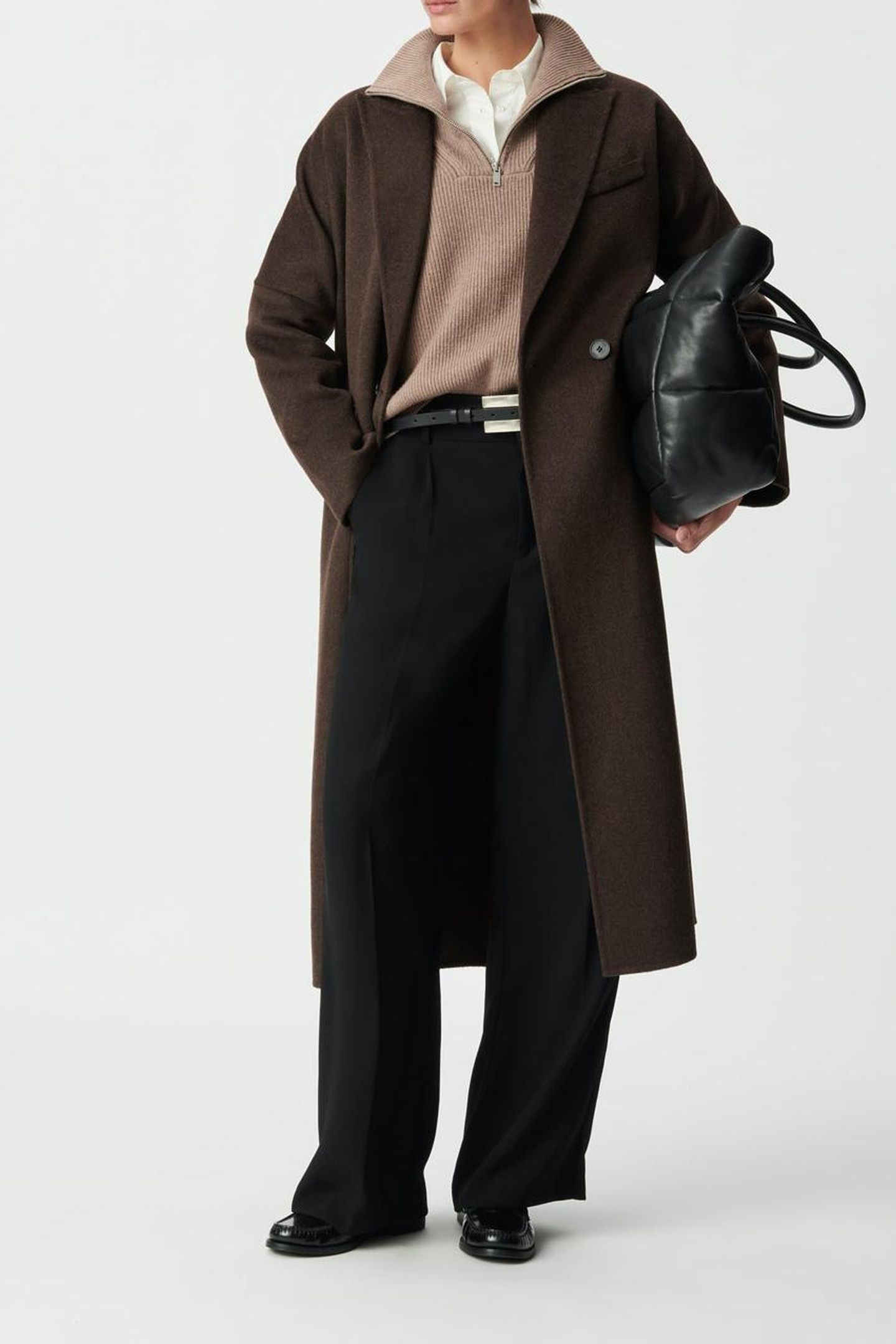 BROWN SUPPLE DOUBLE-BREASTED LONG COAT 3