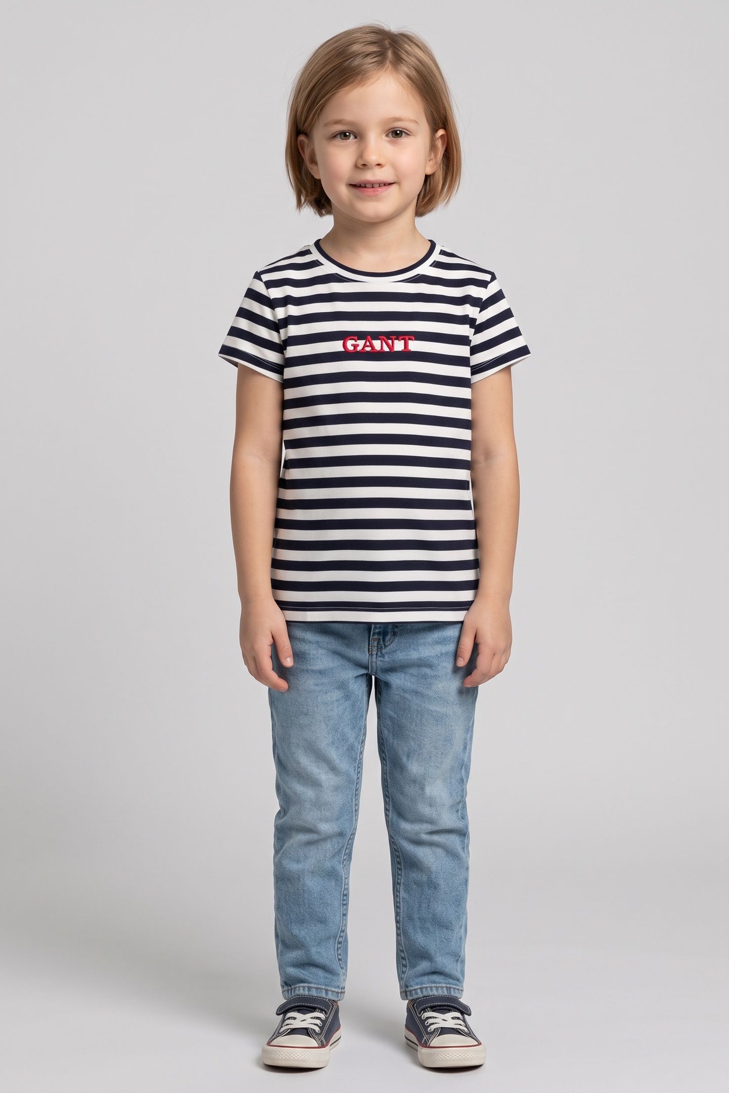 TEEN GIRLS STRIPE CAP SLEEVE T-SHIRT EVENING BLUE 1