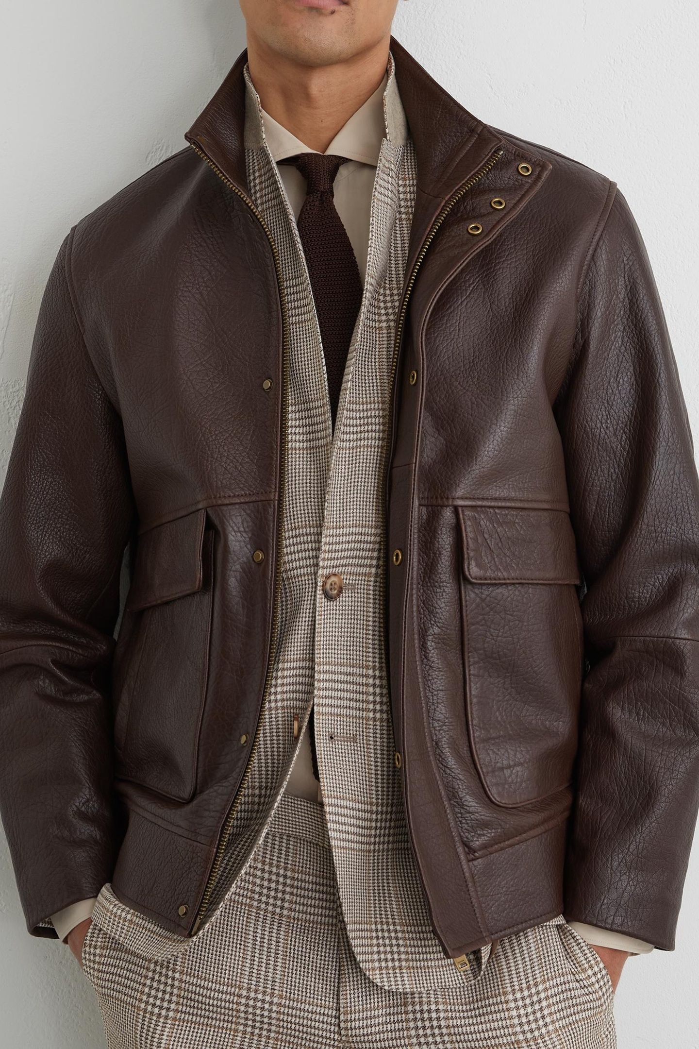 SB 2B NOTCH PRINCE OF WALES CHECK BLAZER OATMEAL BROWN 1