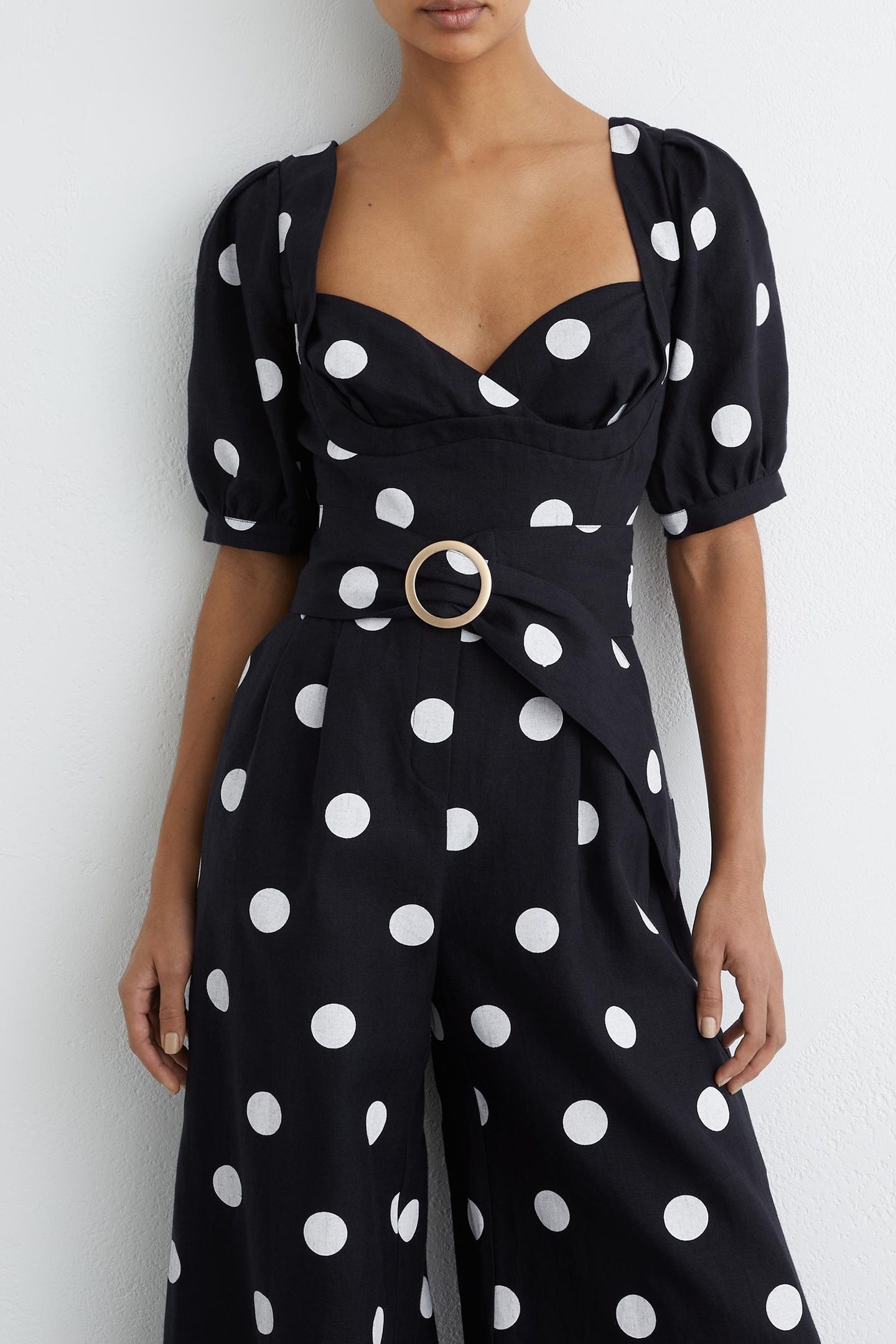 STRUCTURED POLKADOT JUMPSUIT NAVY/IVORY 1