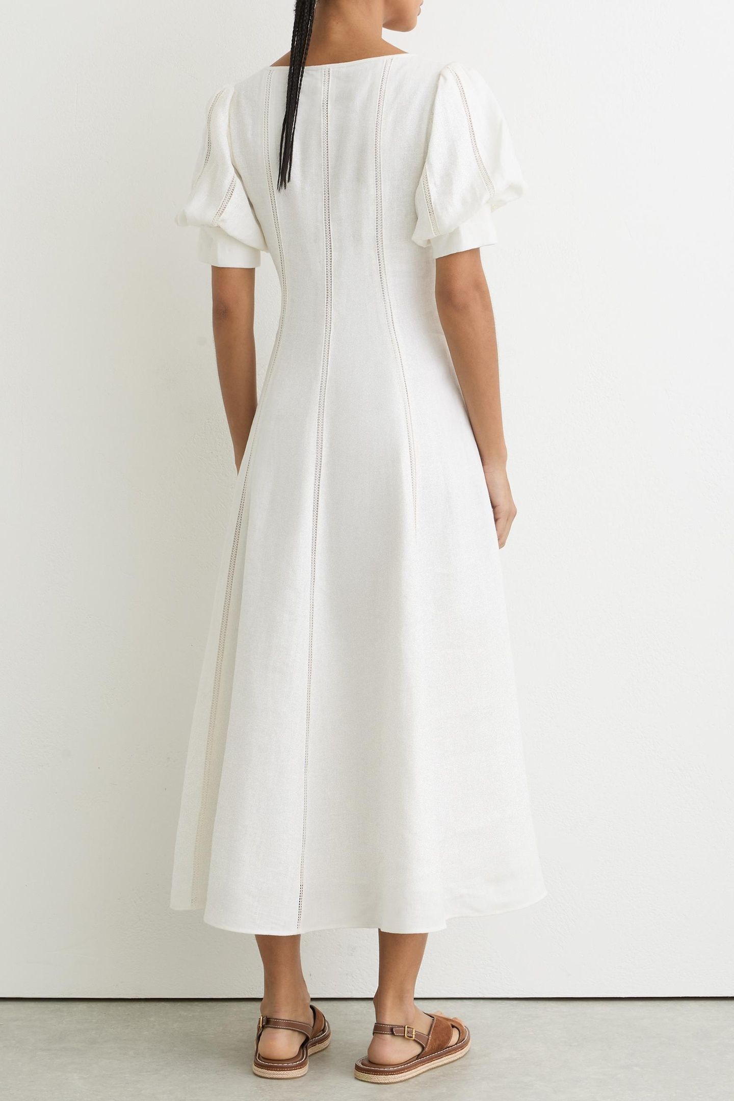 SHORT SLEEVE LINEN MIDI DRESS IVORY 2