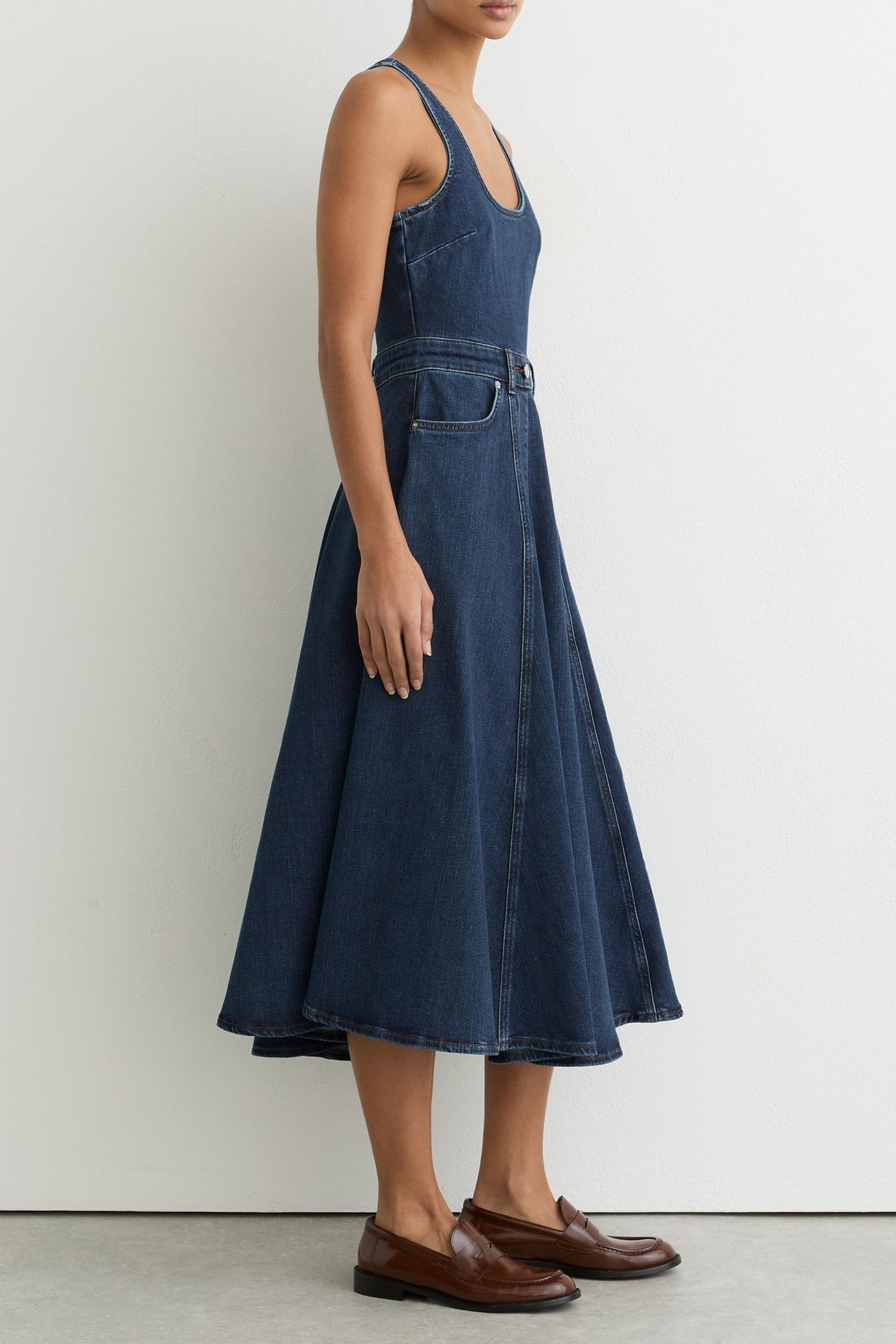 WAISTED DENIM MIDI DRESS INDIGO BLUE 3