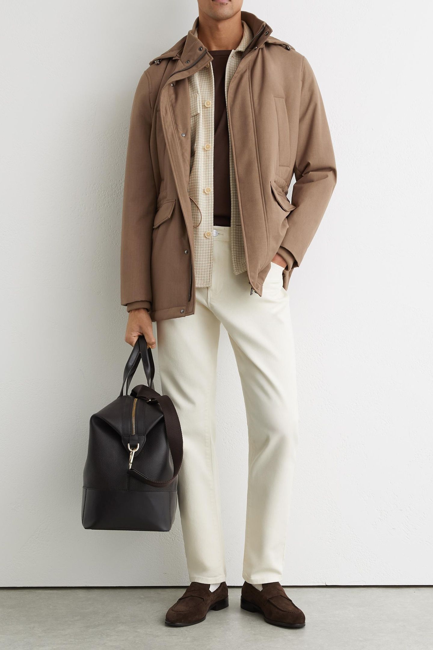 HOODED ZIP THROUGH PADDED COAT LIGHT BROWN 1