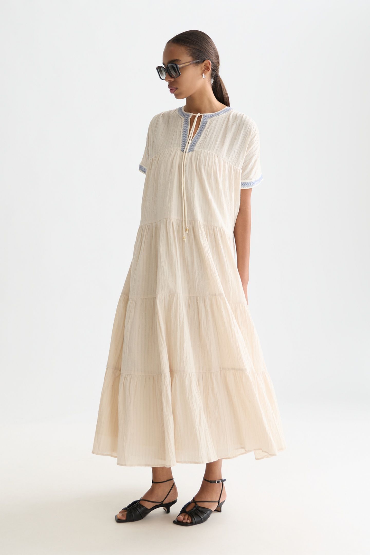 COTTON CREPE ANKLE LENGTH CAFTAN DRESS FOG 3
